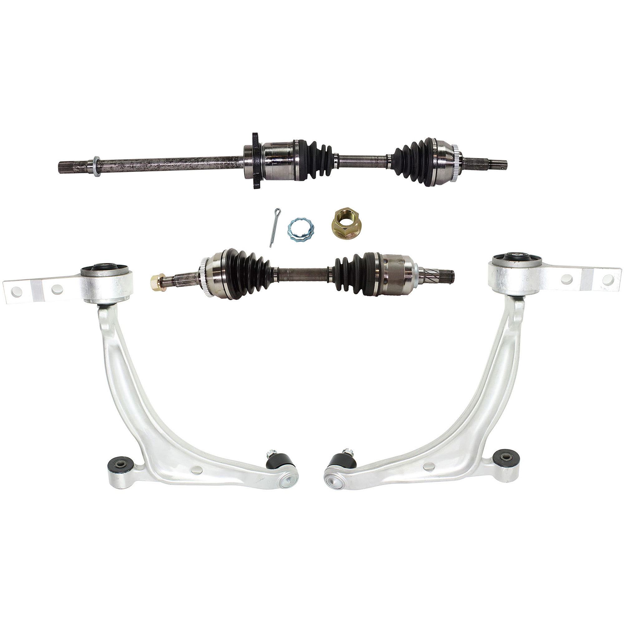 AM ALTIMA 05-06 MAXIMA 06-06 FRONT CV AXLE ASSEMBLY RH AND LH 7 pc Kit 3.5L Eng Man Trans with Brake Discs Brake Pad Set and Control Arms SKU KIT 042122-071 OEM 40206CA010-40206EG000-41060CA0