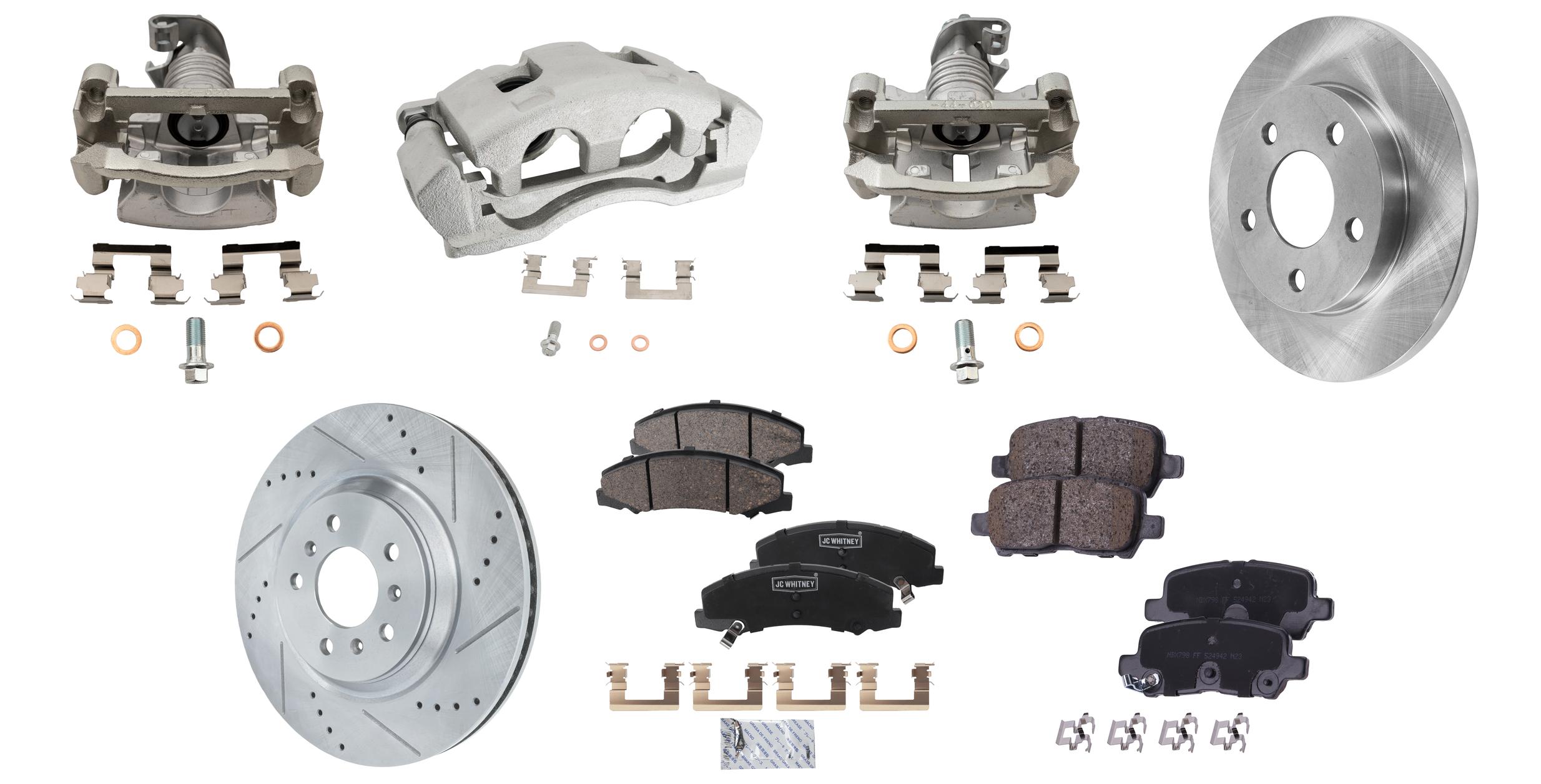 AM IMPALA 12-13 IMPALA LIMITED 14-16 FRONT AND REAR BRAKE KIT WITH CALIPERS 4 Wheel Set Includes 4 Brake Caliper 4 Brake Disc and 2 Brake Pad Set Front Cross drilled and Slotted Rear Plain Sur SKU KIT 042125-106 OEM 41217-55124-60421-580387-90038