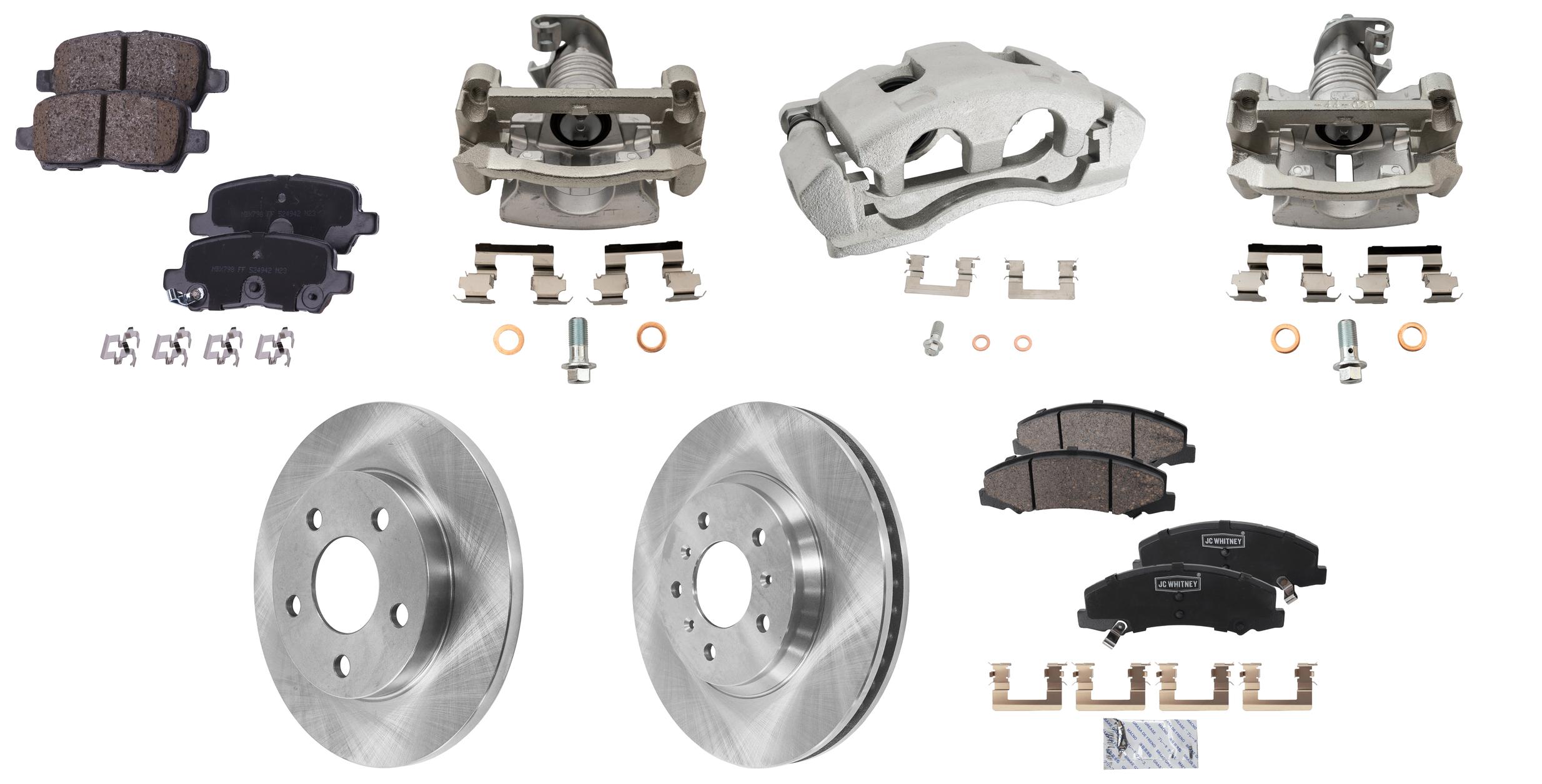 AM IMPALA 11-13 IMPALA LIMITED 14-16 FRONT AND REAR BRAKE KIT WITH CALIPERS 4 Wheel Set Includes 4 Brake Caliper 4 Brake Disc and 2 Brake Pad Set Plain Surface 5 Lugs Cast Iron Ceramic SKU KIT 042125-107 OEM 15251335-25955931-20879454-231