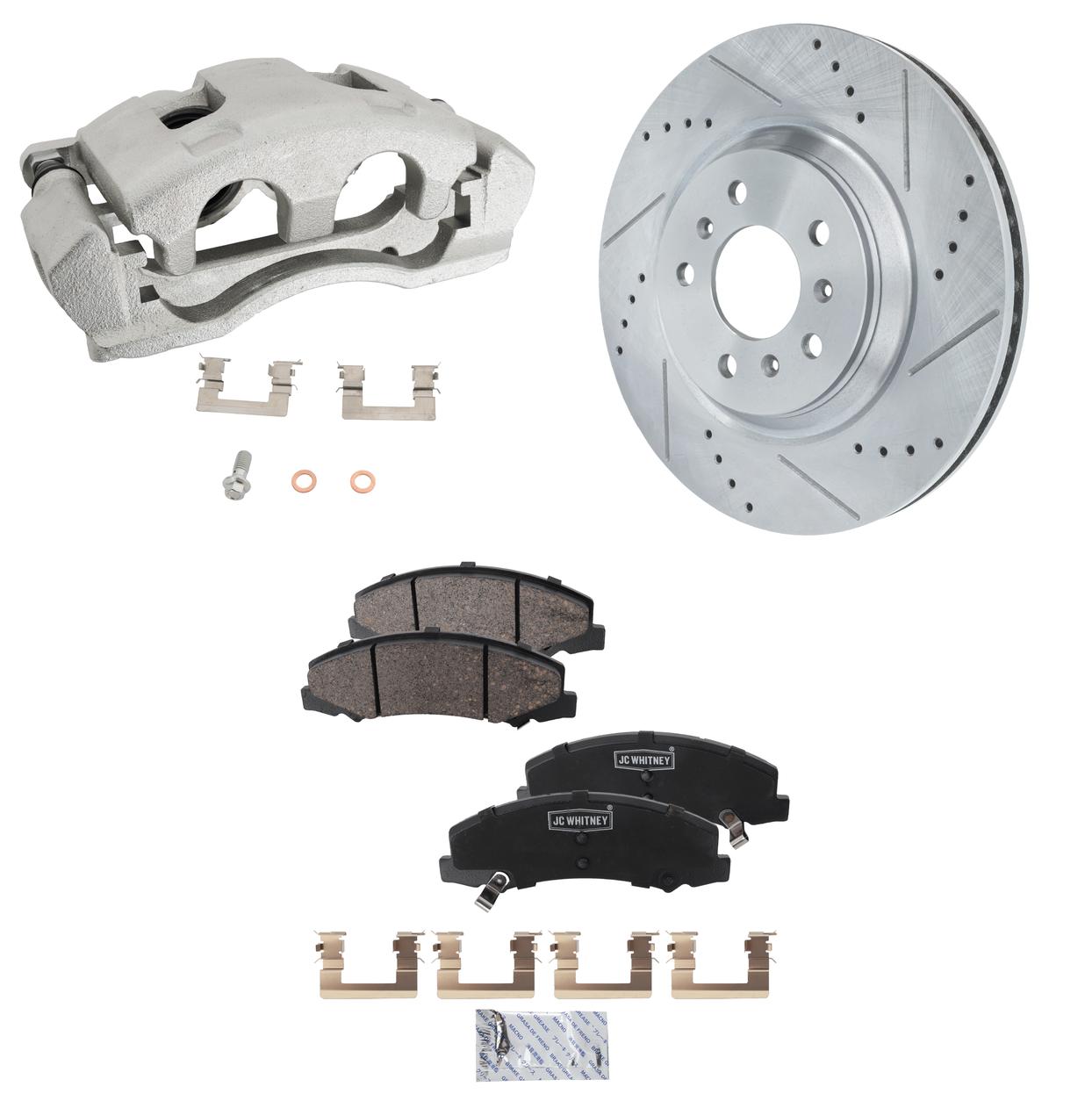 AM IMPALA 12-13 IMPALA LIMITED 14-16 FRONT BRAKE KIT WITH CALIPERS 2 Wheel Set Includes 2 Brake Caliper 2 Brake Disc and 1 Brake Pad Set Cross drilled and Slotted 5 Lugs Ceramic SKU KIT 042125-12 OEM 41217-55124-60421-580387-90038