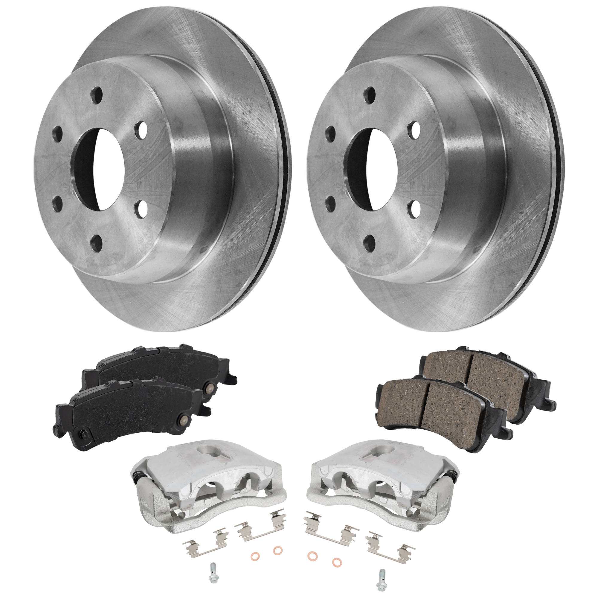 AM SILVERADO 1500 SIERRA 1500-05-05 REAR BRAKE KIT WITH CALIPERS 2 Wheel Set Includes 2 Brake Caliper 2 Brake Disc and 1 Brake Pad Set Plain Surface 6 Lugs Cast Iron Ceramic SKU KIT 042125-25 OEM 15712800-19211496-18026447-180