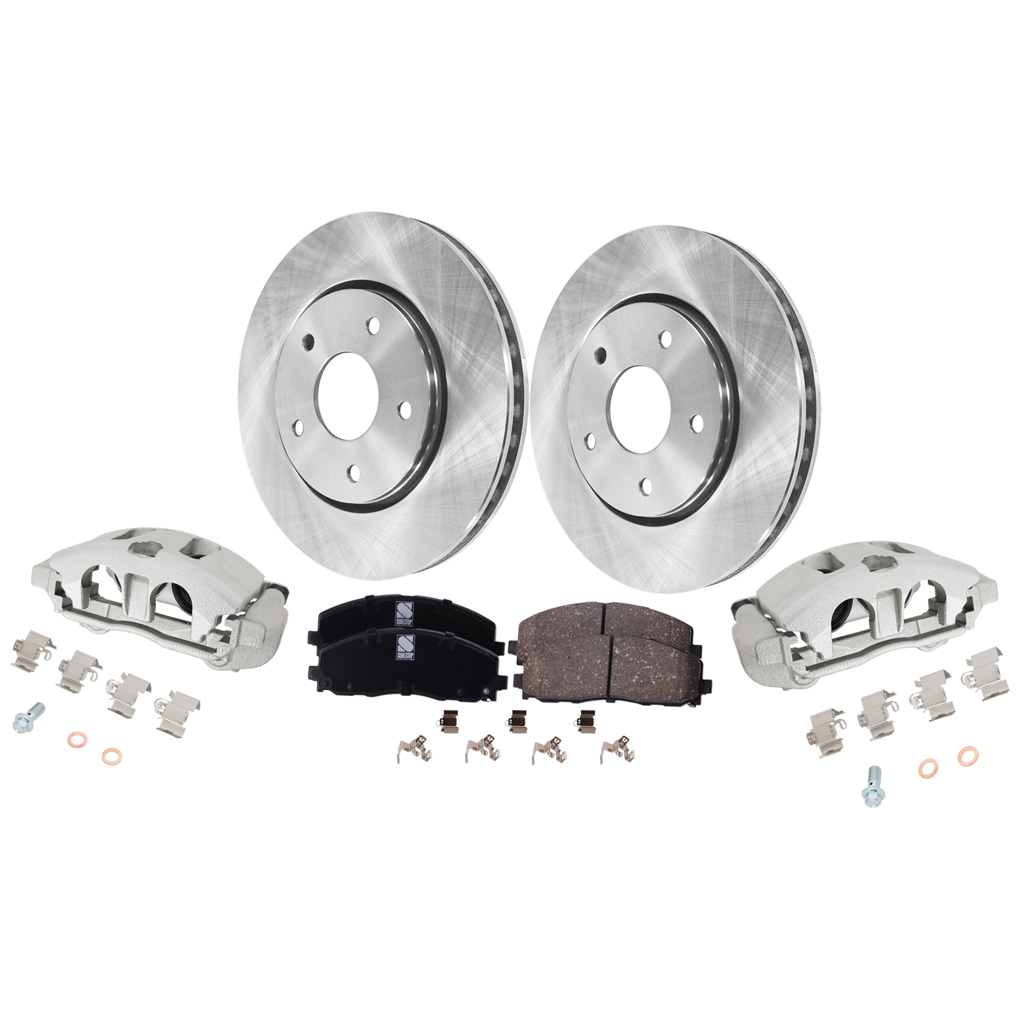 AM TOWN COUNTRY 12-16 GRAND CARAVAN 12-16 FRONT BRAKE KIT WITH CALIPERS 2 Wheel Set Includes 2 Brake Caliper 2 Brake Disc and 1 Brake Pad Set Plain Surface 5 Lugs Cast Iron Ceramic SKU KIT 042125-37 OEM 4721995AA 4721933AB 4779783AA