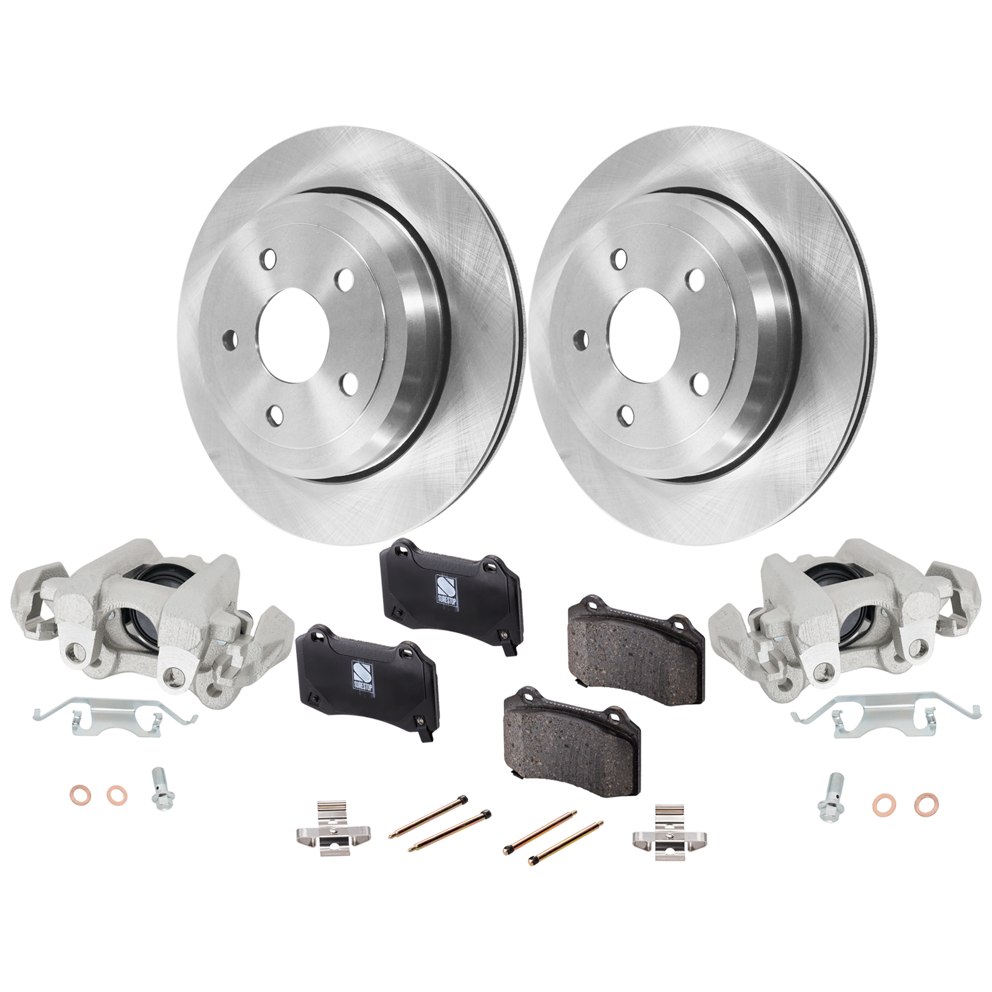 AM DURANGO 23-23 REAR BRAKE KIT WITH CALIPERS 2 Wheel Set Includes 2 Brake Caliper 2 Brake Disc and 1 Brake Pad Set Plain Surface 5 Lugs Cast Iron Ceramic SKU KIT 042125-47 OEM 68035022AB 5174327AA 5174327AB