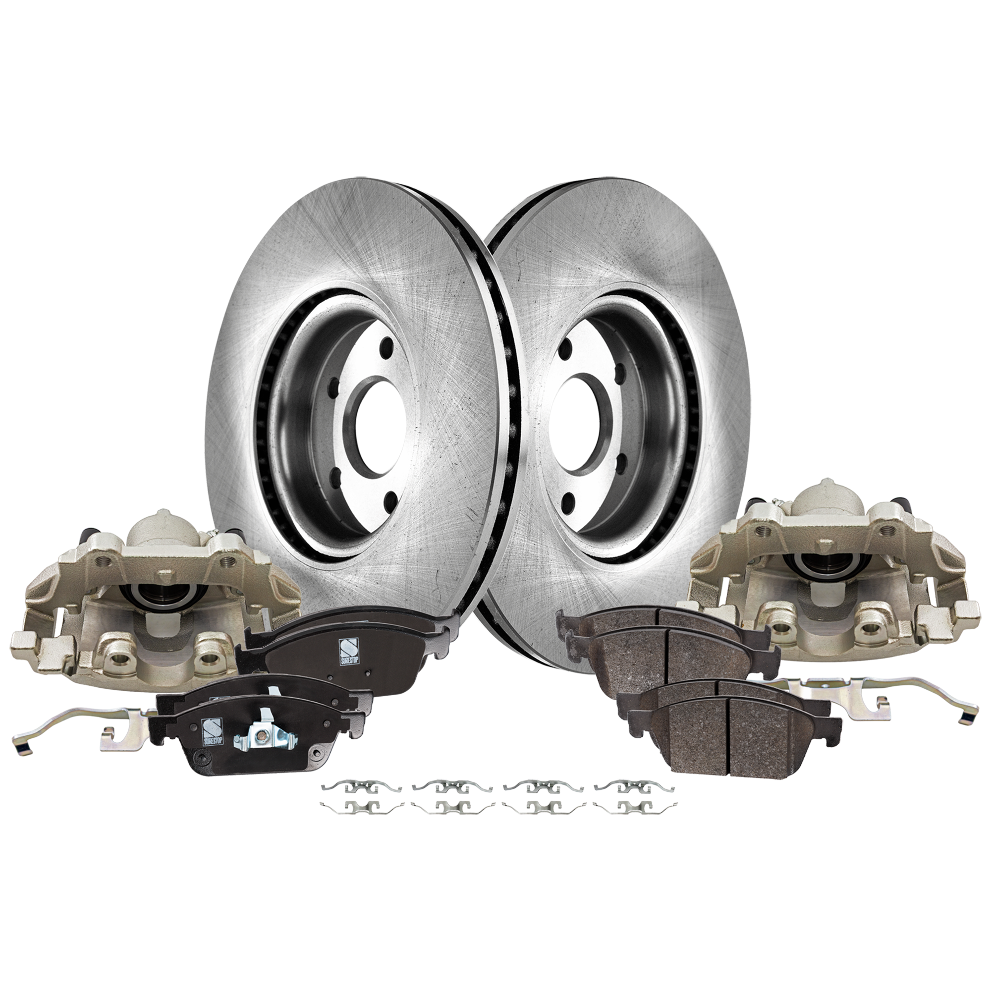 AM ESCAPE 17-19 MKC 19-19 FRONT BRAKE KIT WITH CALIPERS 2 Wheel Set Includes 2 Brake Caliper 2 Brake Disc and 1 Brake Pad Set Plain Surface 5 Lugs Cast Iron Organic SKU KIT 042125-55 OEM 34349-42308-45440-54192-680998