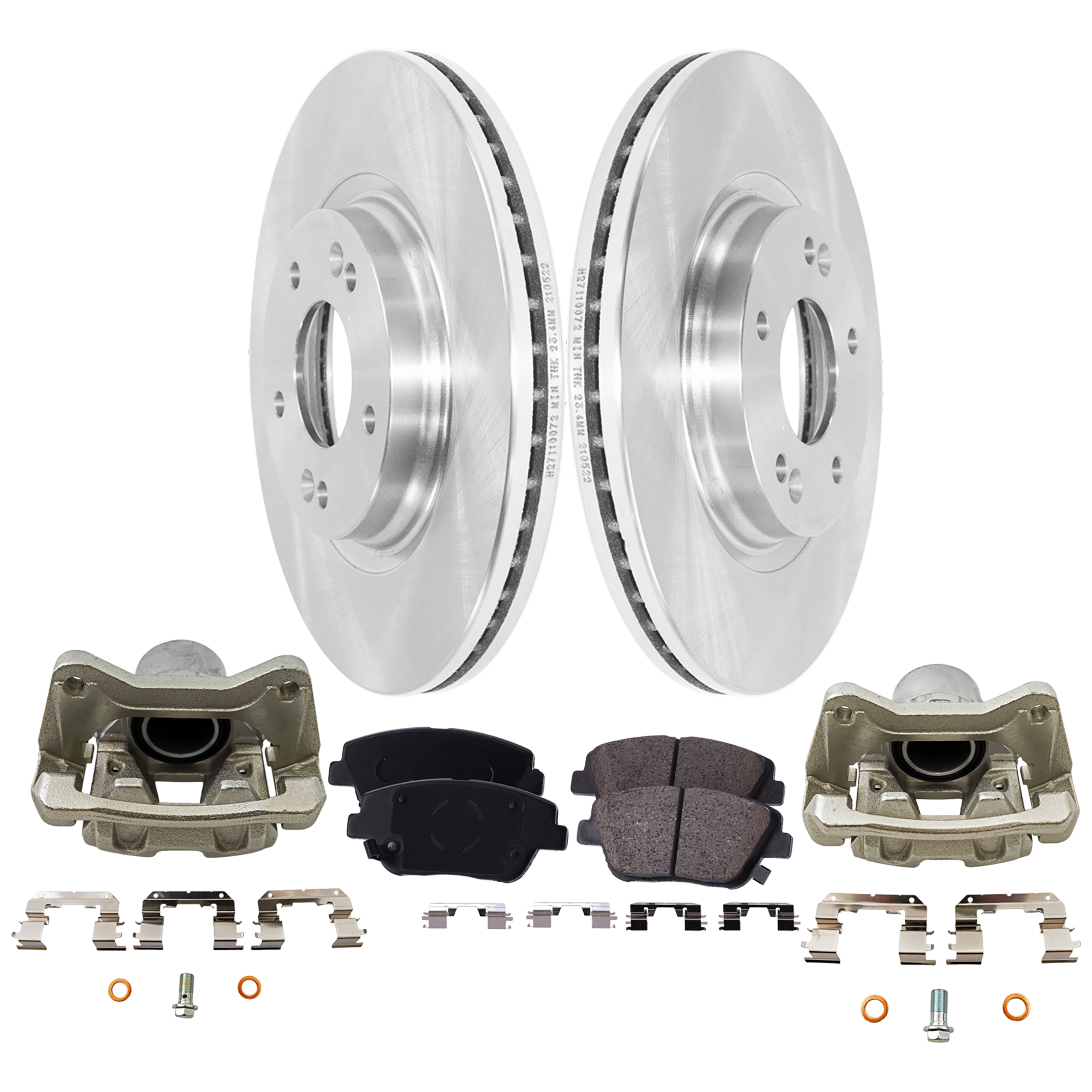 AM OPTIMA 16-16 FRONT BRAKE KIT WITH CALIPERS 2 Wheel Set Includes 2 Brake Caliper 2 Brake Disc and 1 Brake Pad Set Plain Surface 5 Lugs Cast Iron Ceramic SKU KIT 042125-73 OEM 51712C2000-581013QA10-581013QA