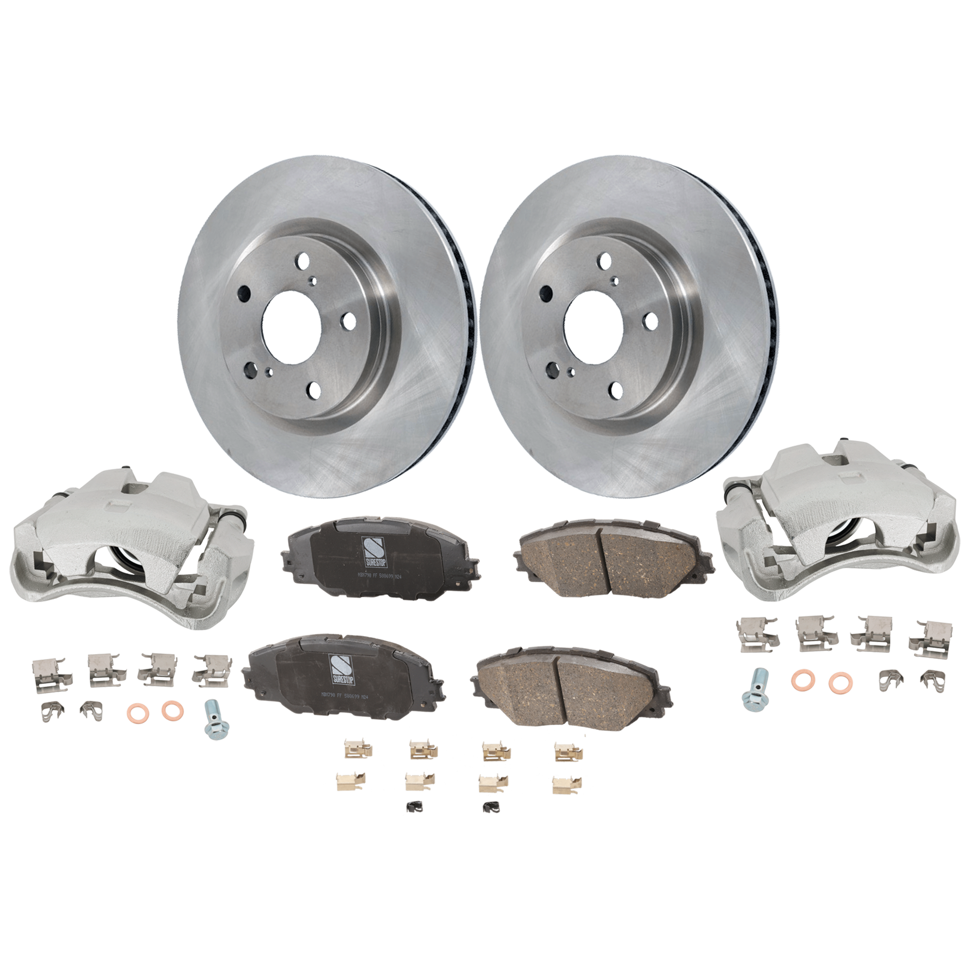 AM RAV4-09-12 FRONT BRAKE KIT WITH CALIPERS 2 Wheel Set Includes 2 Brake Caliper 2 Brake Disc and 1 Brake Pad Set Plain Surface 5 Lugs Cast Iron Ceramic SKU KIT 042125-81 OEM 4351242050-4351202250-19184294