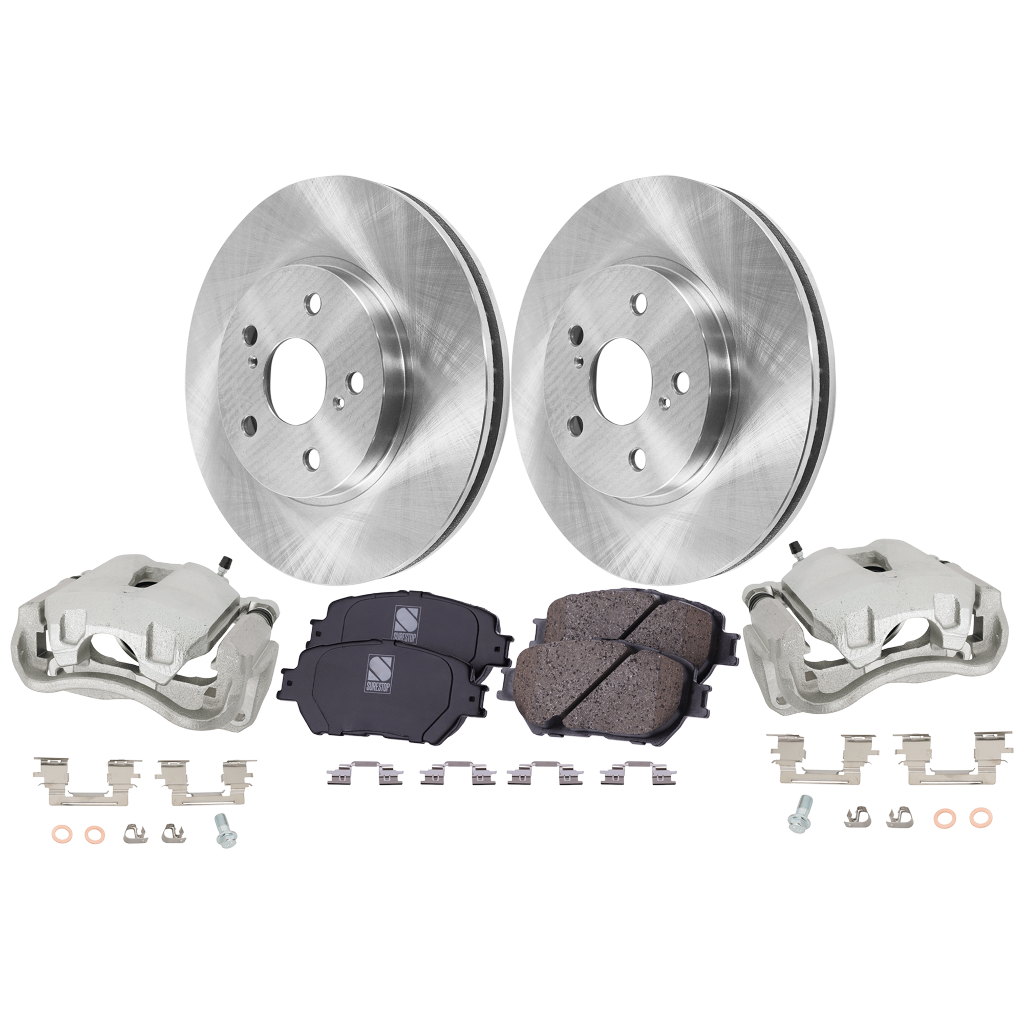 AM CAMRY 05-05 FRONT BRAKE KIT WITH CALIPERS 2 Wheel Set Includes 2 Brake Caliper 2 Brake Disc and 1 Brake Pad Set Plain Surface 5 Lugs Cast Iron Ceramic SKU KIT 042125-83 OEM 4351233100-4351228180-43512281