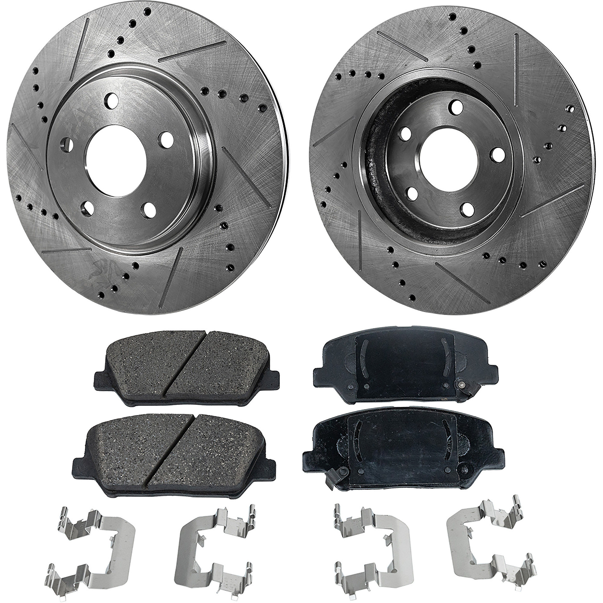 AM OPTIMA 14-15 FRONT BRAKE DISC AND PAD KIT 4 pc kit Cross drilled and Slotted SKU KIT 042523-17 OEM 31427-60289-145832-0833006-900