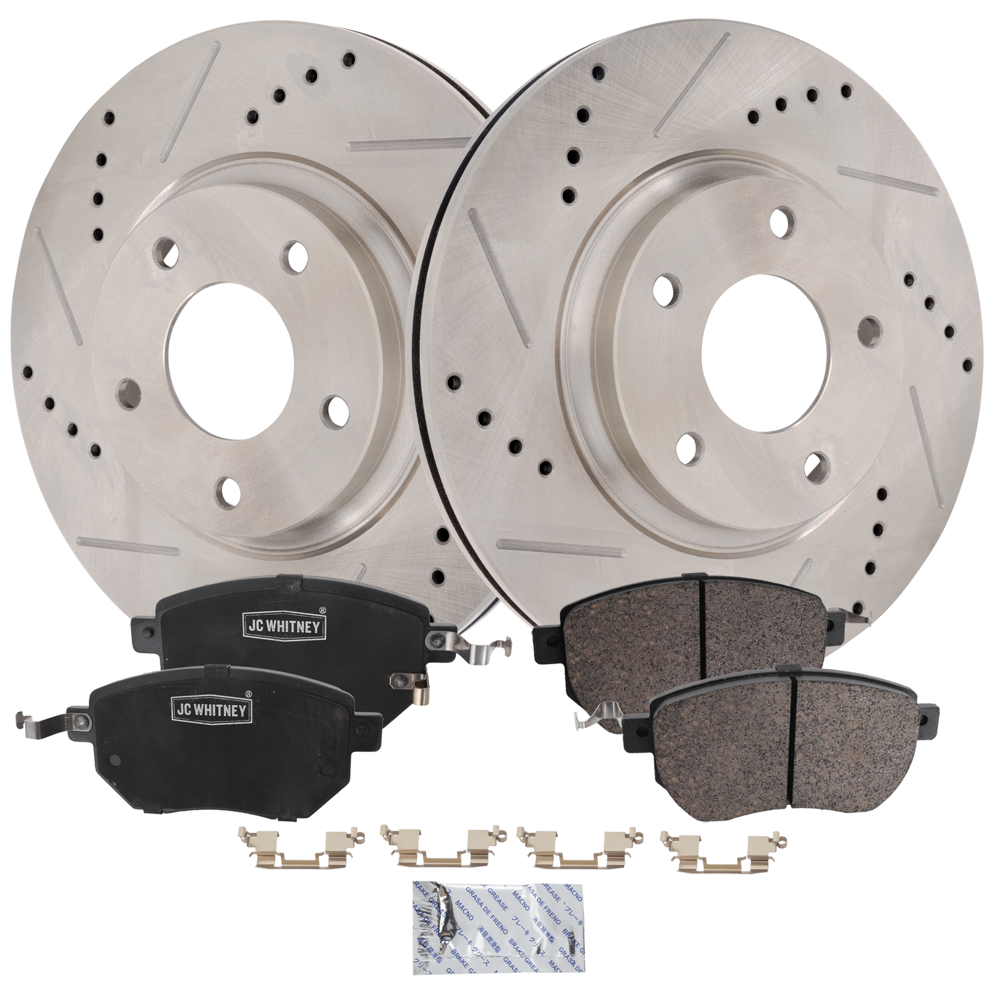 AM ALTIMA 05-06 FRONT BRAKE DISC AND PAD KIT 4 pc kit Cross drilled and Slotted SKU KIT 042523-19 OEM 41060CA090-41060CA092-41060CA0