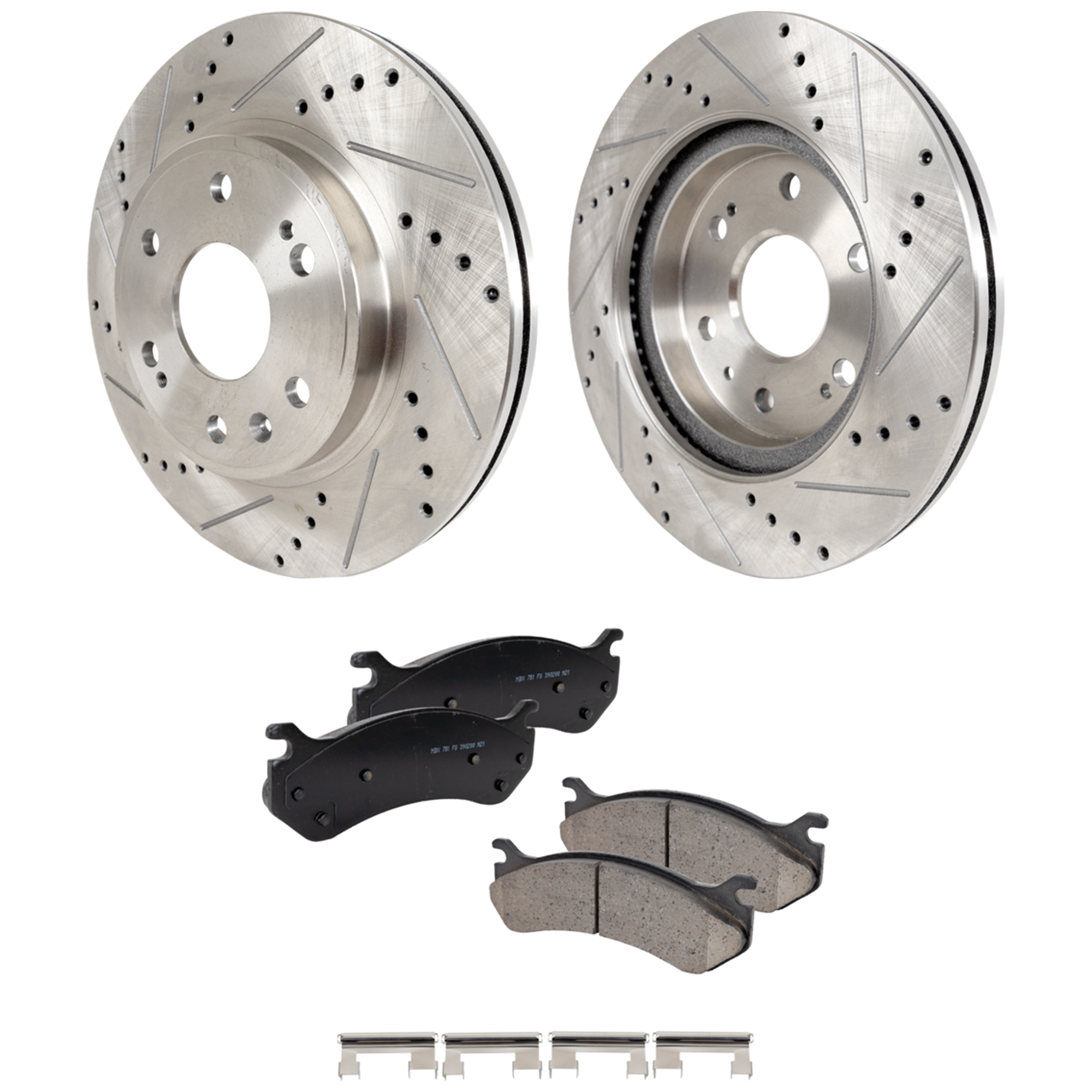 AM SILVERADO 1500-06-06 SILVERADO 1500 CLASSIC 07-07 FRONT BRAKE DISC AND PAD KIT 4 pc Kit Cross drilled and Slotted SKU KIT 042523-27 OEM 41252-55097-55170-72043-145582