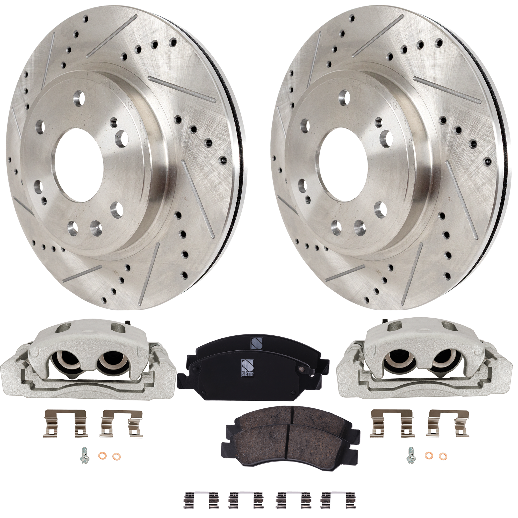 AM SILVERADO 1500 SIERRA 1500 FRONT BRAKE KIT WITH CALIPERS 2 Wheel Set Includes 2 Brake Caliper 2 Brake Disc and 1 Brake Pad Set SKU KIT 04262025-05 OEM 41252-55097-55170-72043-145582