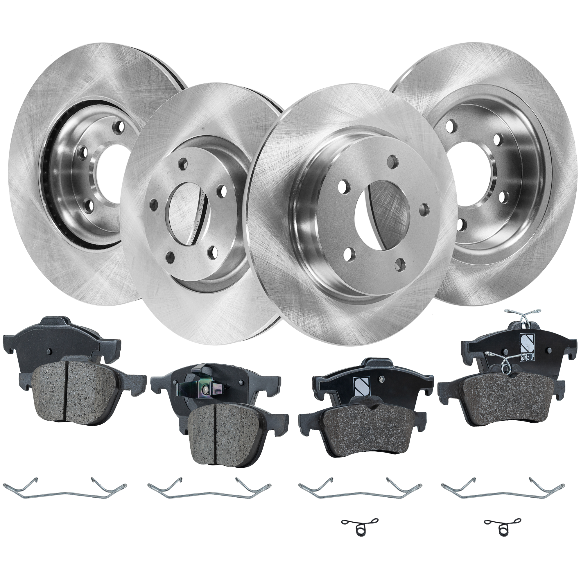 AM MAZDA 3-04-13 FRONT AND REAR BRAKE DISC AND PAD KIT 8 pc kit SKU KIT 042621-04-70 OEM BP6Y3325XD C26Y3325XA C26Y3325