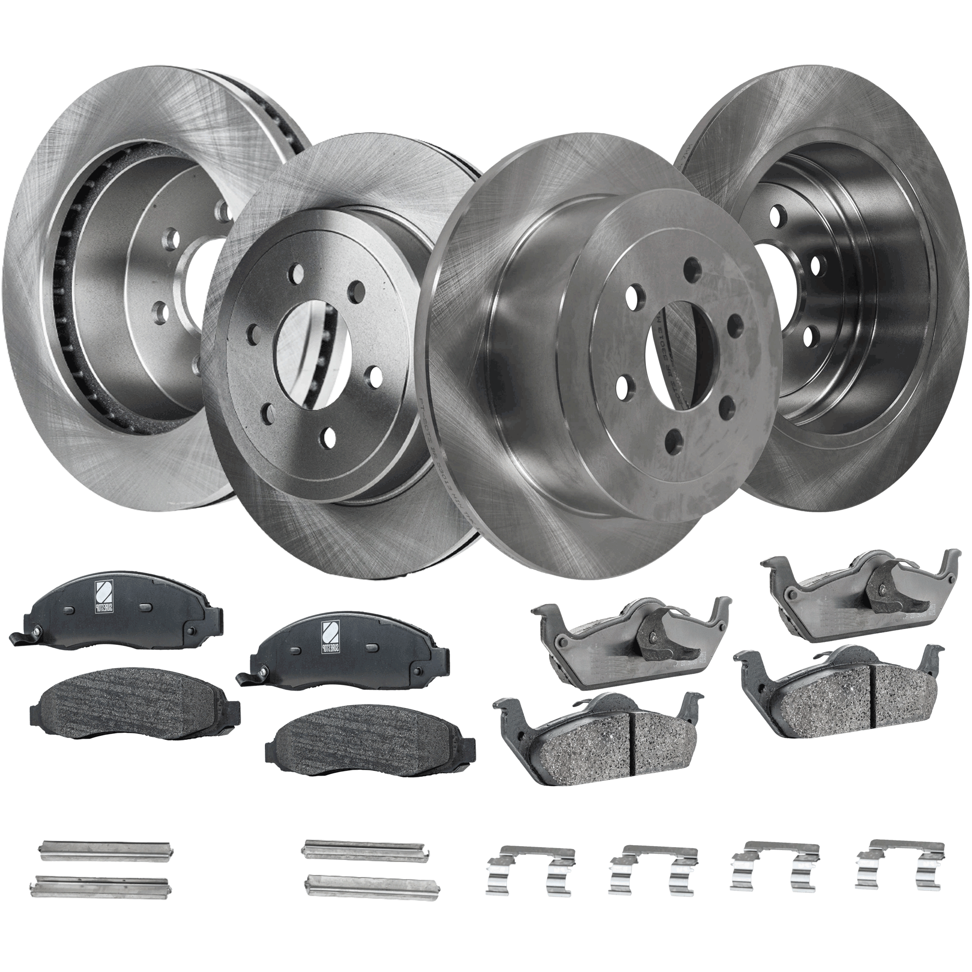 AM DAKOTA 03-04 FRONT AND REAR BRAKE DISC AND PAD KIT 8 pc kit SKU KIT 042621-04-85 OEM 52010248AA 52010235AB 5093253A