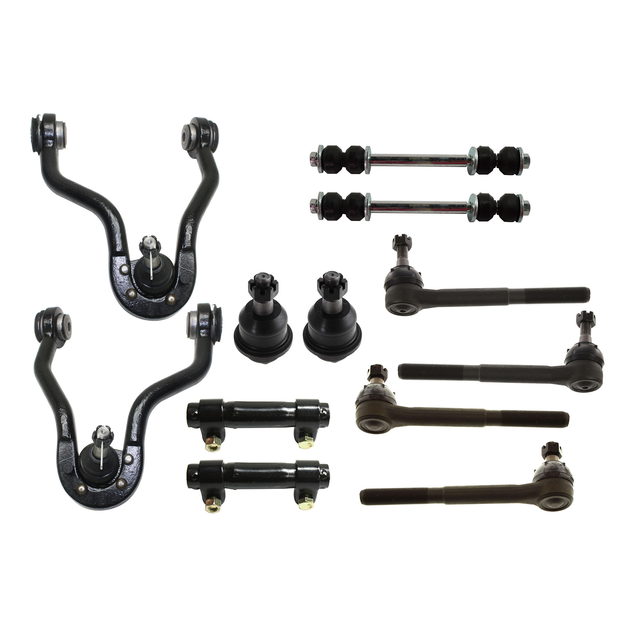 AM TAHOE YUKON 95-00 FRONT CONTROL ARM KIT RH AND LH Upper 12 pc kit with Ball Joints Sway Bar Links Tie Rod Adjusting Sleeves and Tie Rod Ends SKU KIT 042621-05-05 OEM 104221-286020-2601474-50512