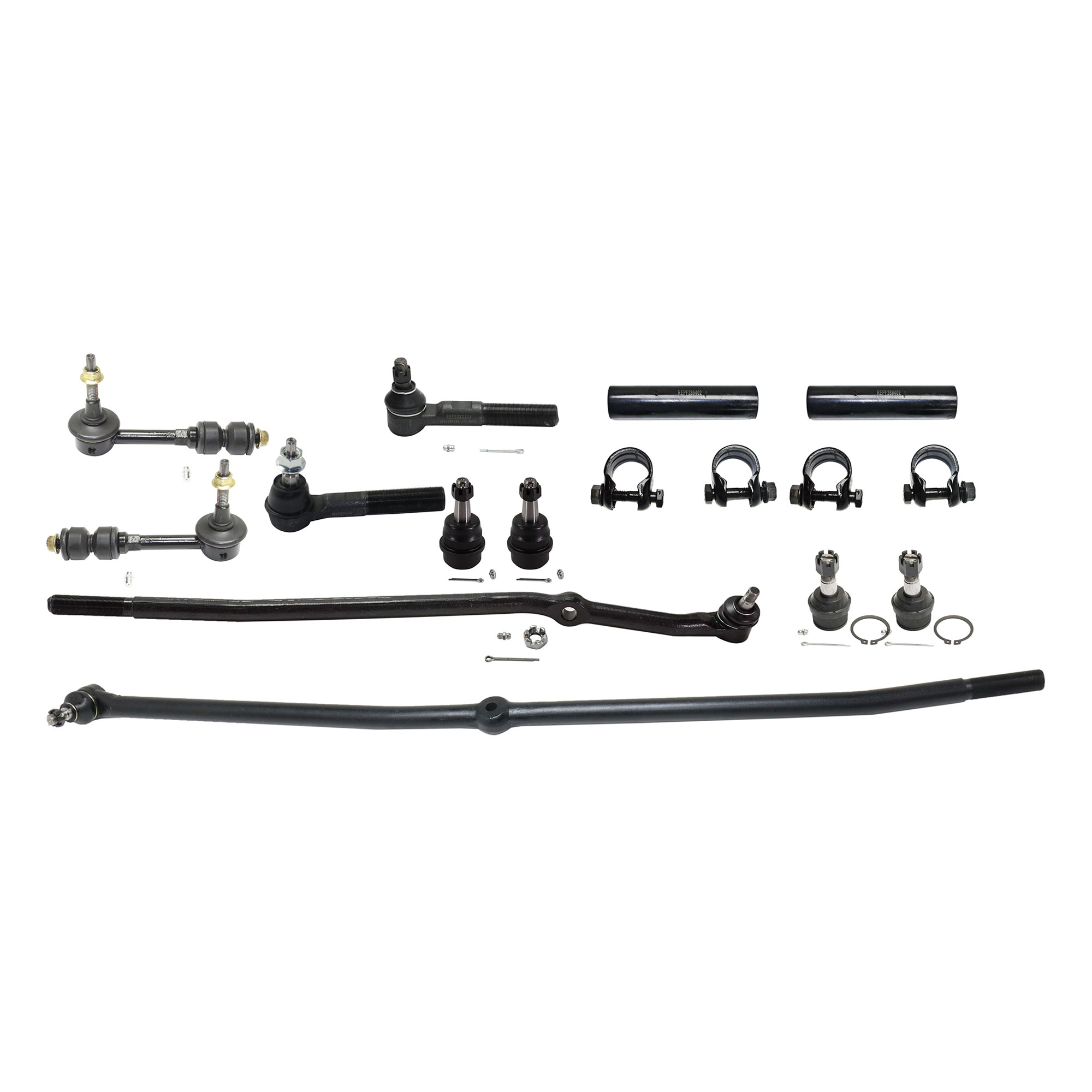 AM RAM 1500-00-01 FRONT SUSPENSION KIT RH AND LH 13 pc kit with Ball Joints Sway Bar Links Tie Rod Adjusting Sleeves Tie Rod Ends and Track Bar SKU KIT 042621-05-09 OEM 104325-2601550-5051289-45D2289