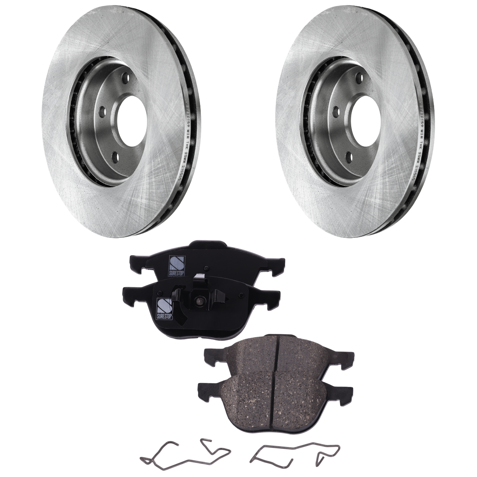 AM S40-04-11 C30-12-13 FRONT BRAKE DISC AND PAD KIT 4 pc kit SKU KIT 042621-05-16 OEM 306817390-306835540-307150230