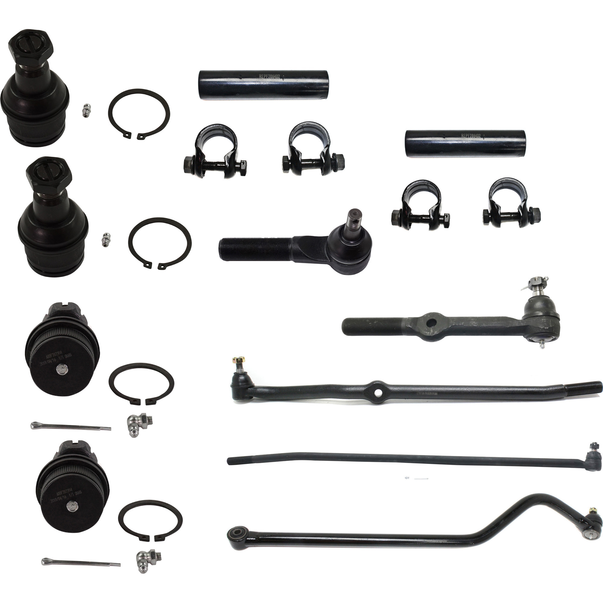 AM RAM 2500-97-97 RAM 3500-94-97 FRONT SUSPENSION KIT 11 pc kit with Ball Joints Tie Rod Adjusting Sleeves Tie Rod Ends and Track Bar SKU KIT 042621-05-24 OEM 104149-287003-287006-2601248-2