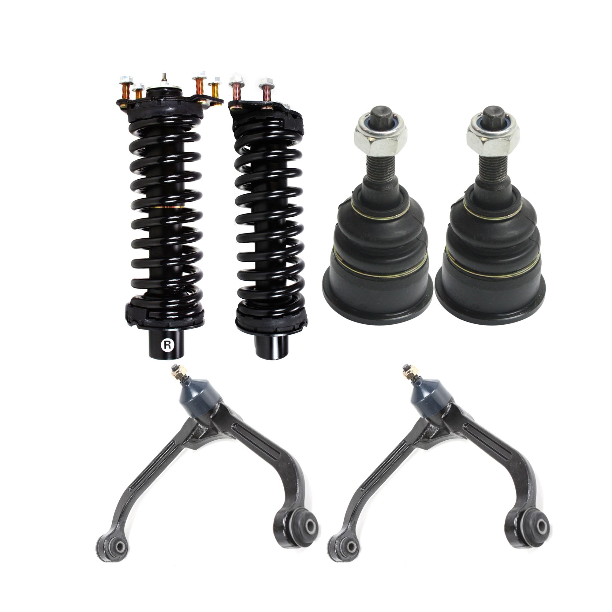 AM LIBERTY 02-04 FRONT CONTROL ARM KIT RH AND LH Upper 6 pc kit with Ball Joints and Shock Absorber and Strut Assembly SKU KIT 042621-05-38 OEM 5114037AA 52088632AA 52088632A
