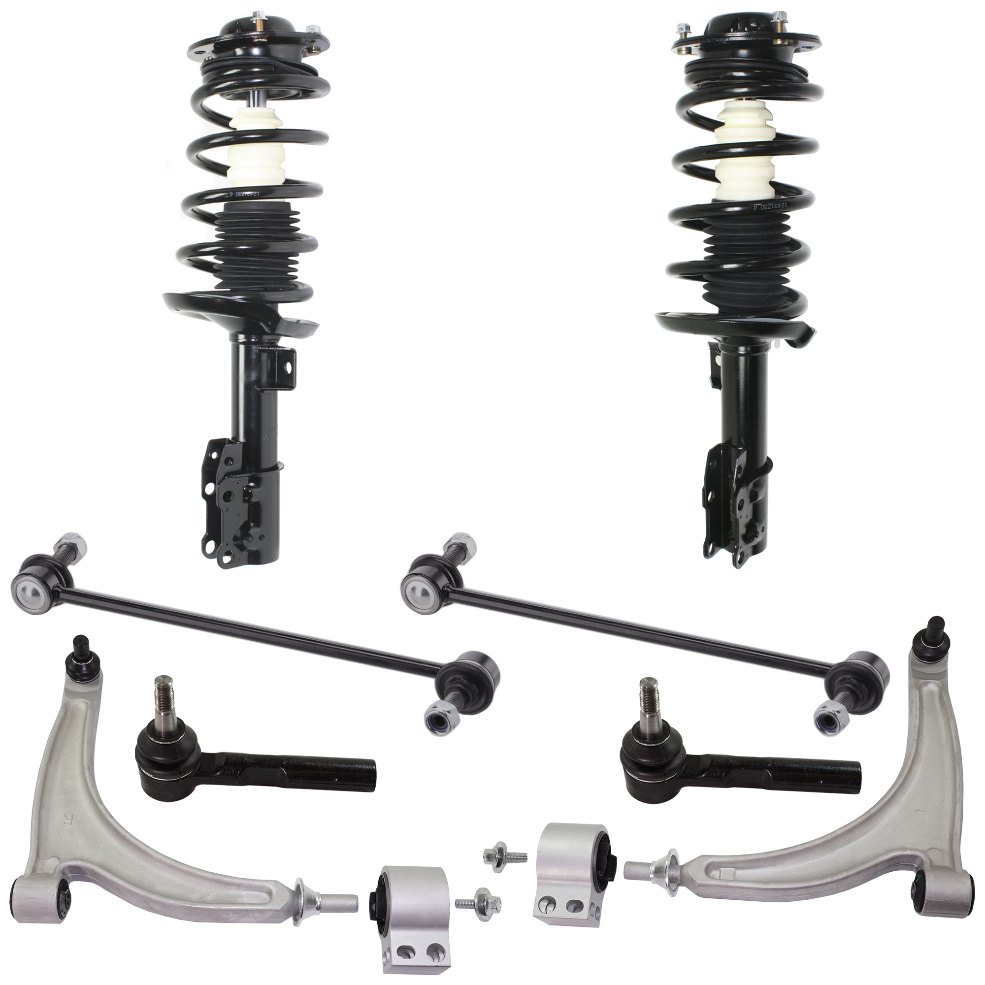 AM MALIBU 04-09 FRONT CONTROL ARM KIT RH AND LH Lower 8 pc kit with Loaded Struts Sway Bar Links and Tie Rod Ends SKU KIT 042621-05-44 OEM 22730776-22730775-19152953-158