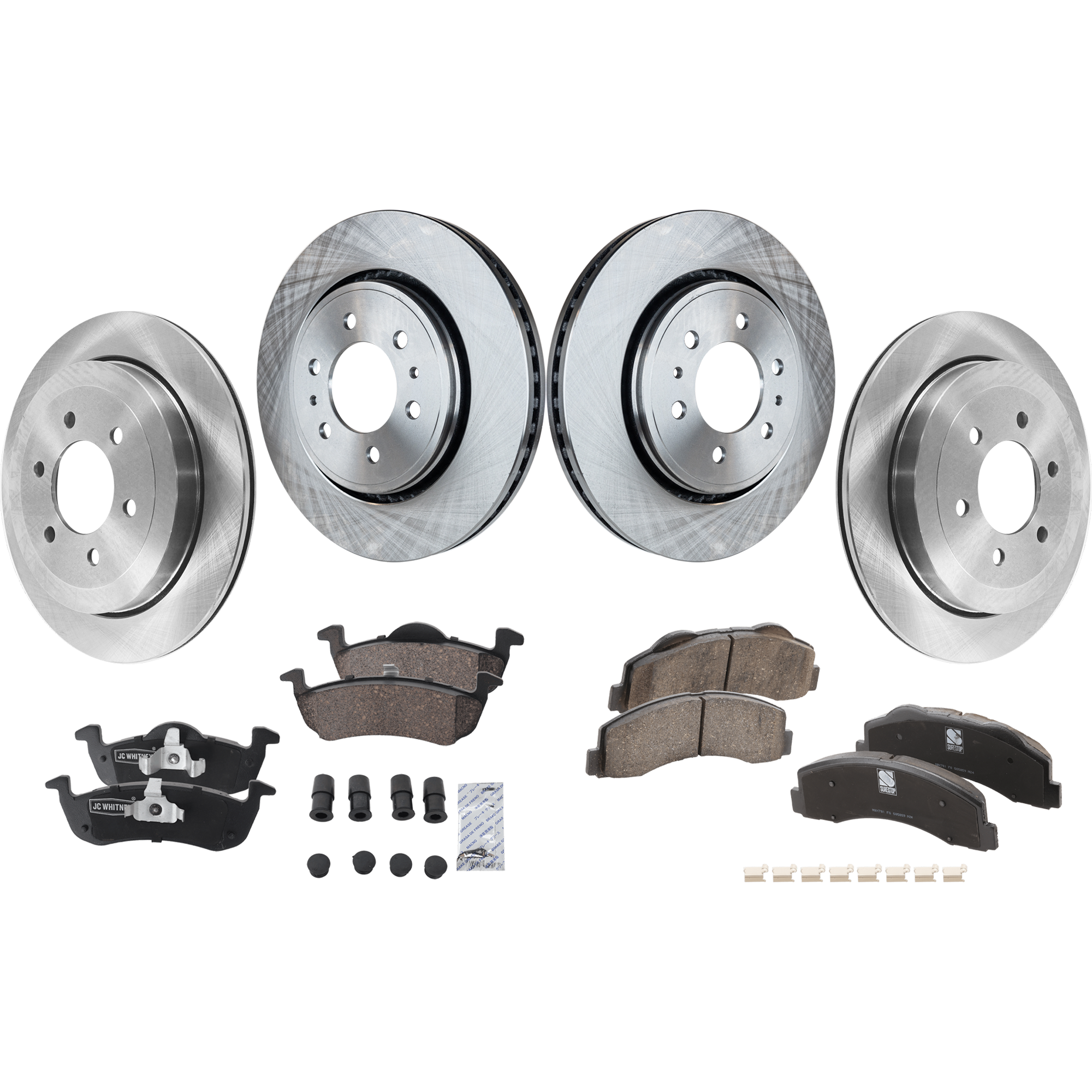 AM EXPEDITION 10-17 NAVIGATOR 11-17 FRONT AND REAR BRAKE DISC AND PAD KIT 8 pc kit Plain Surface SKU KIT 042621-05-49 OEM 7L1Z1125A 9L1Z1125A 8L1Z1125A