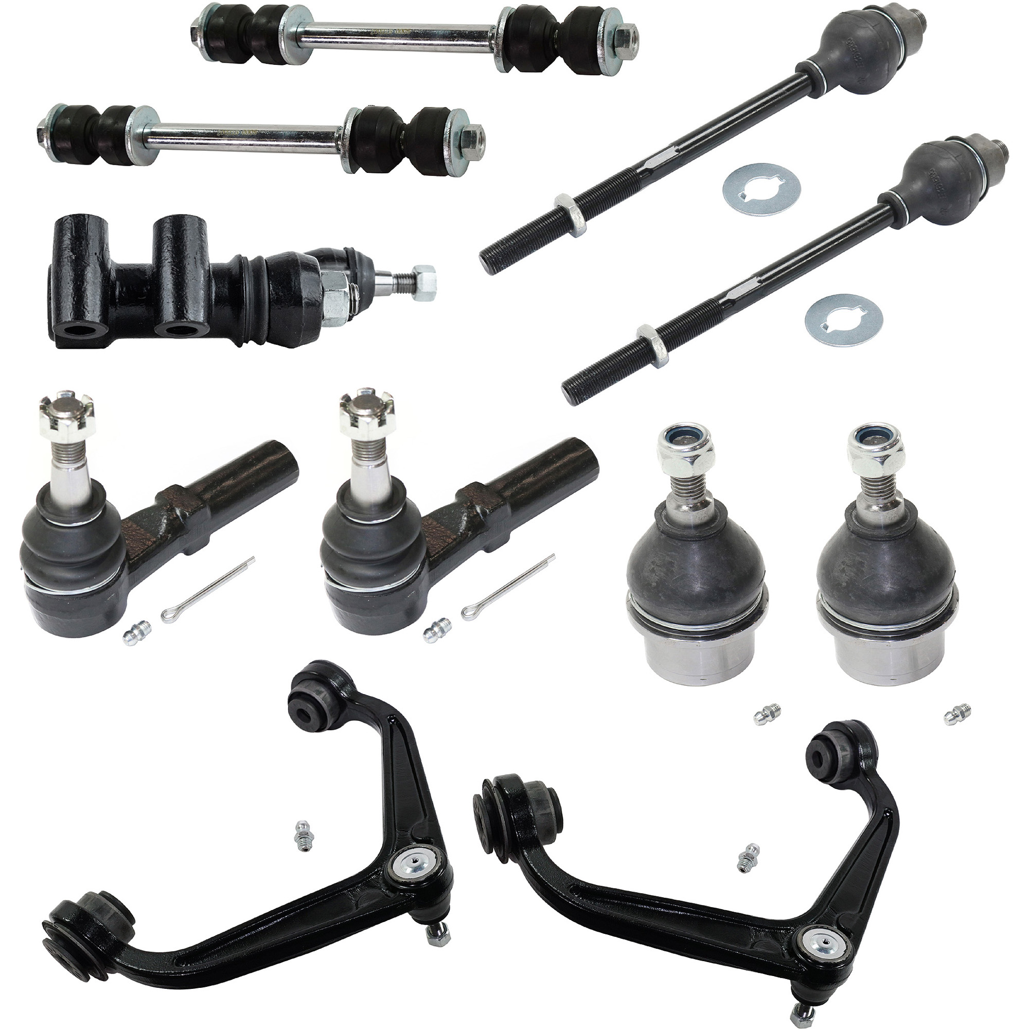 AM SILVERADO 2500-3500 HD 11-19 FRONT CONTROL ARM KIT RH AND LH Upper 11 pc kit with Ball Joints Control Arms Idler Arm Sway Bar Links and Tie Rod Ends SKU KIT 042621-05-57 OEM BJ91415-20924215-45C1131-45011