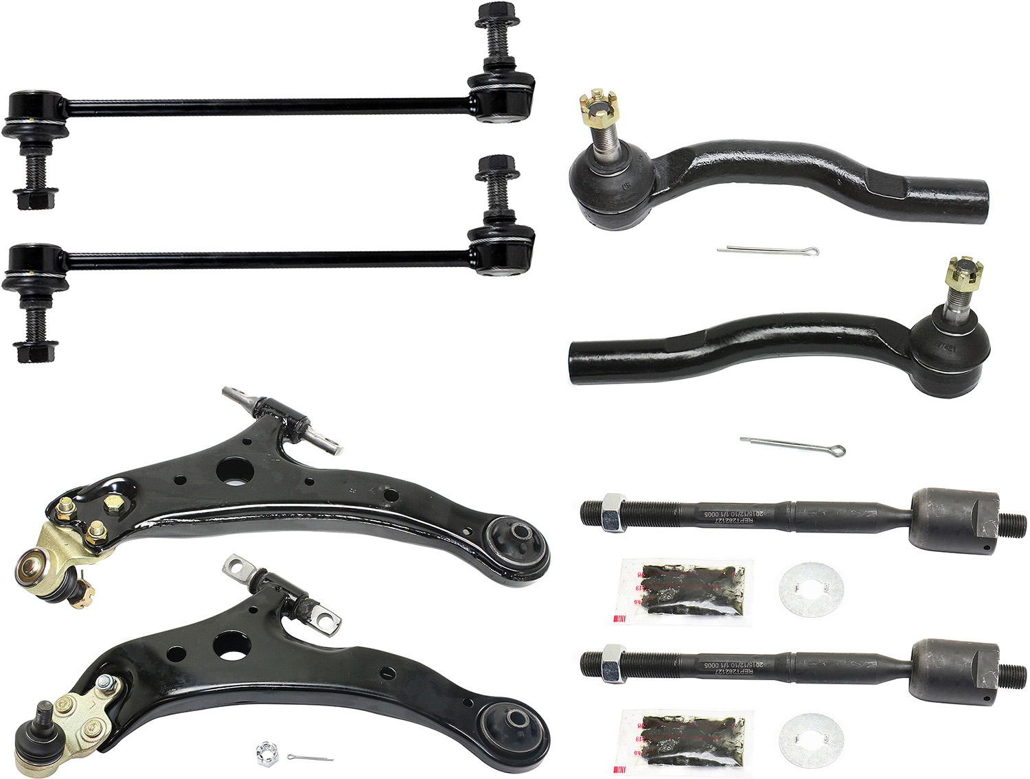 AM CAMRY ES300-02-03 FRONT CONTROL ARM RH AND LH Lower 8 pc Kit w Sway Bar Link and Tie Rod End SKU KIT 042621-05-58 OEM 18299-1014907-2651481-5451272