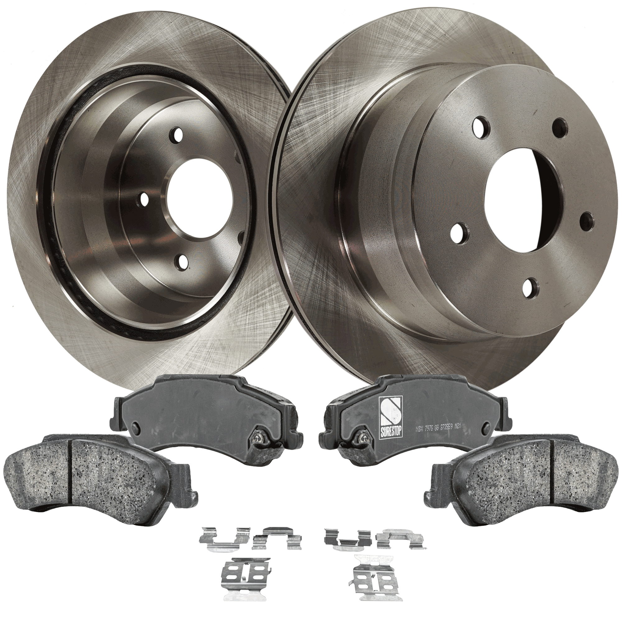 AM BRAVADA 99-01 HOMBRE 00-00 REAR BRAKE DISC AND PAD KIT 4 pc Kit SKU KIT 042621-05-64 OEM 15704667-18025475-18026156-180