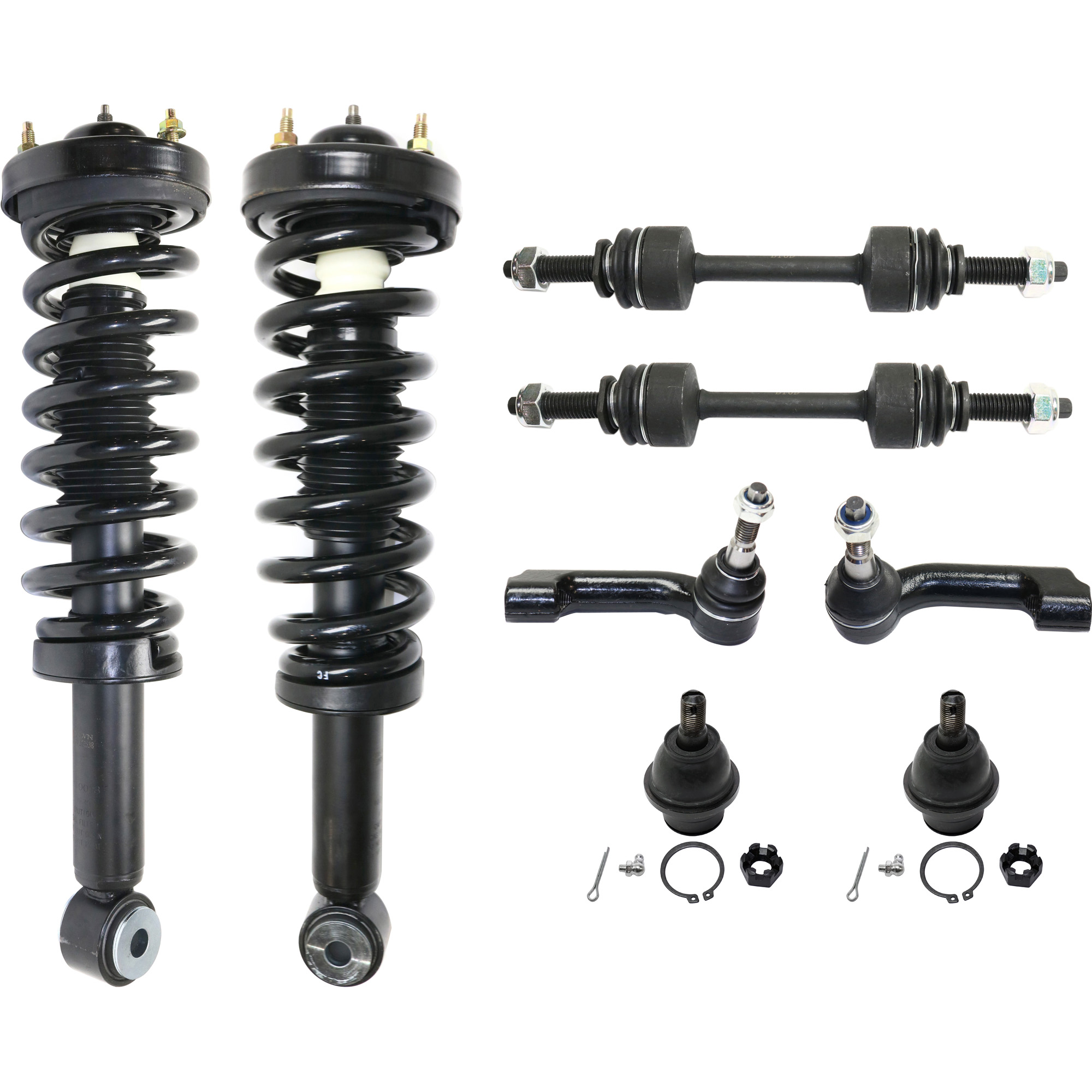 AM F 150-09-13 FRONT SUSPENSION KIT RH AND LH 8 pc Kit 4WD with Ball Joints Loaded Struts Sway Bar Links and Tie Rod Ends SKU KIT 042621-05-72 OEM 2601745-5051434-104500008-45D2