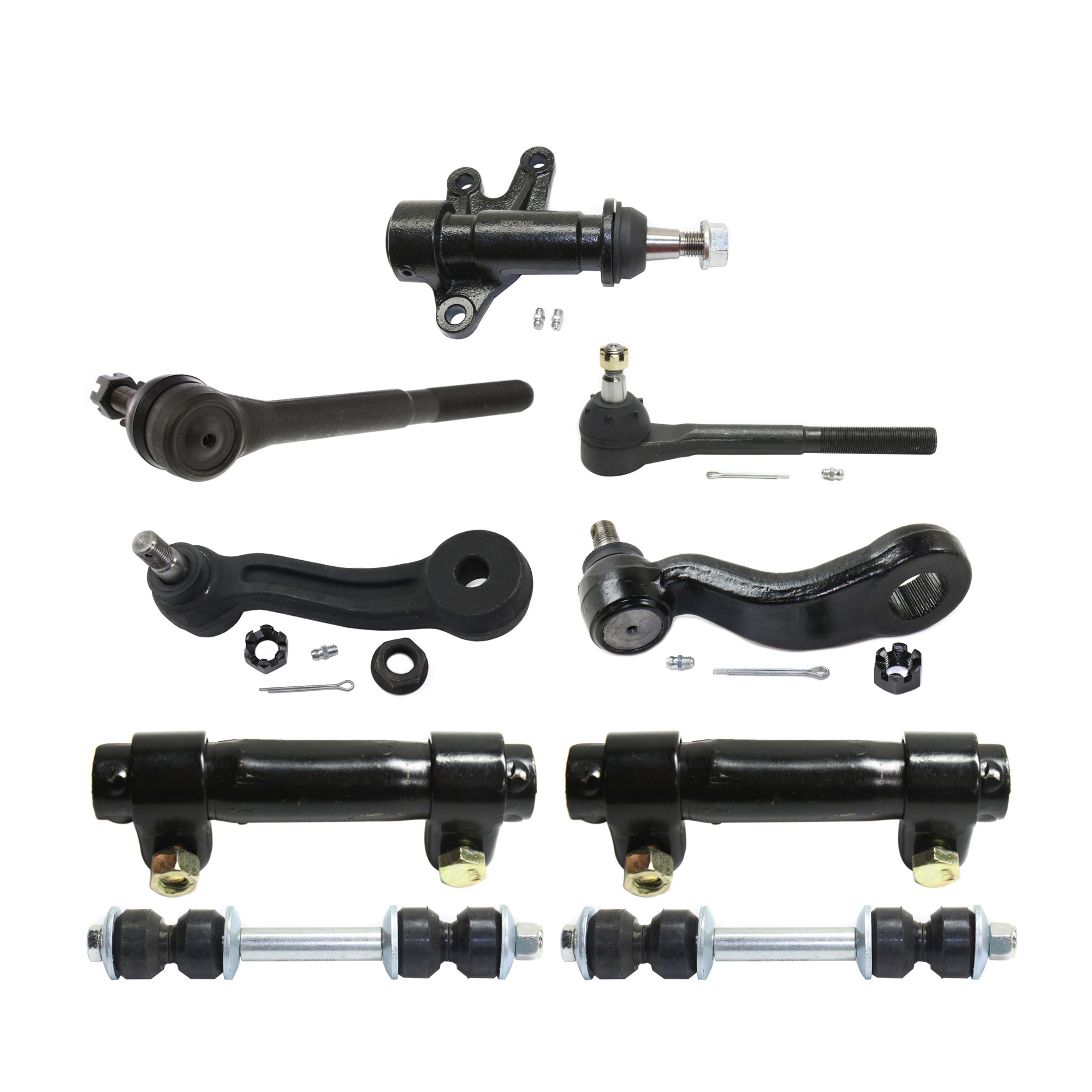 AM C K FULLSIZE P U 93-00 FRONT SUSPENSION KIT 11 pc Kit w Idler Arm Idler Arm Bracket Pitman Arm Sway Bar Links Tie Rod Adjusting Sleeves and Tie Rod Ends SKU KIT 042621-05-83 OEM 190142-986008-2683691-4501103