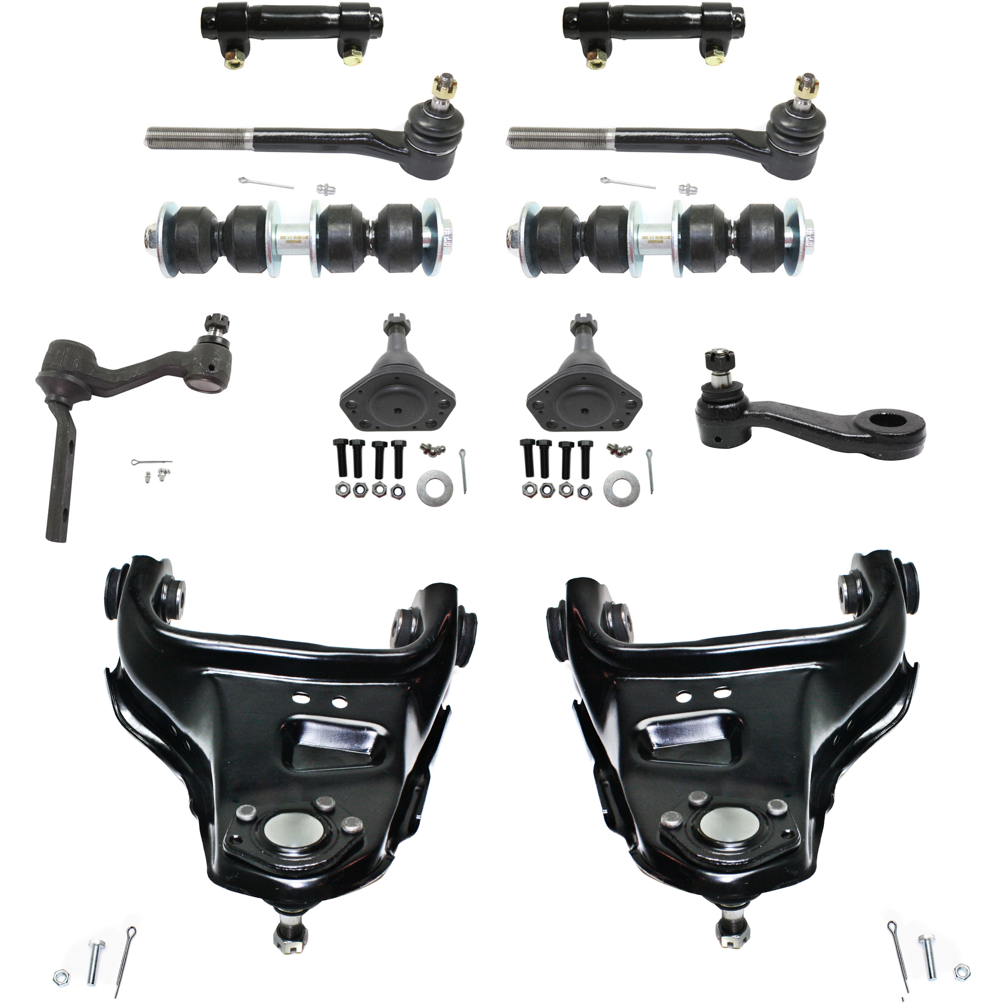 AM BLAZER JIMMY 95-05 FRONT CONTROL ARM KIT RH AND LH Upper 12 pc kit with Ball Joint Idler Arm Pitman Arm Sway Bar Link Tie Rod Adjusting Sleeve and Tie Rod End SKU KIT 042621-05-87 Partslink GM4512100 GM4513100 OEM 10390-286004-2601274-505110