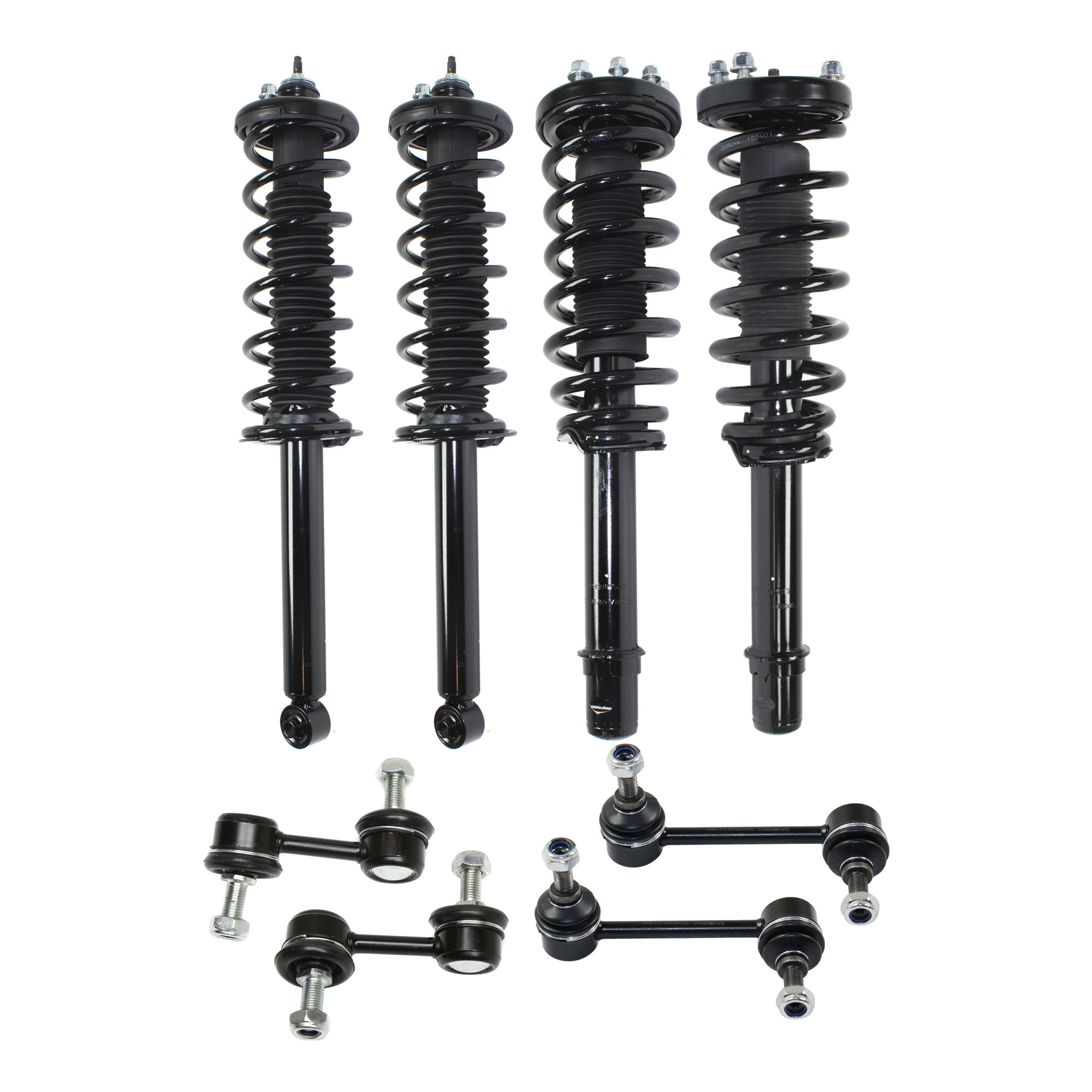 AM ACCORD 03-07 FRONT AND REAR SUSPENSION KIT RH AND LH 8 pc kit with Loaded Struts and Sway Bar Links SKU KIT 042621-05-90 OEM 51602SDAA32-51602SDAA33-52611S