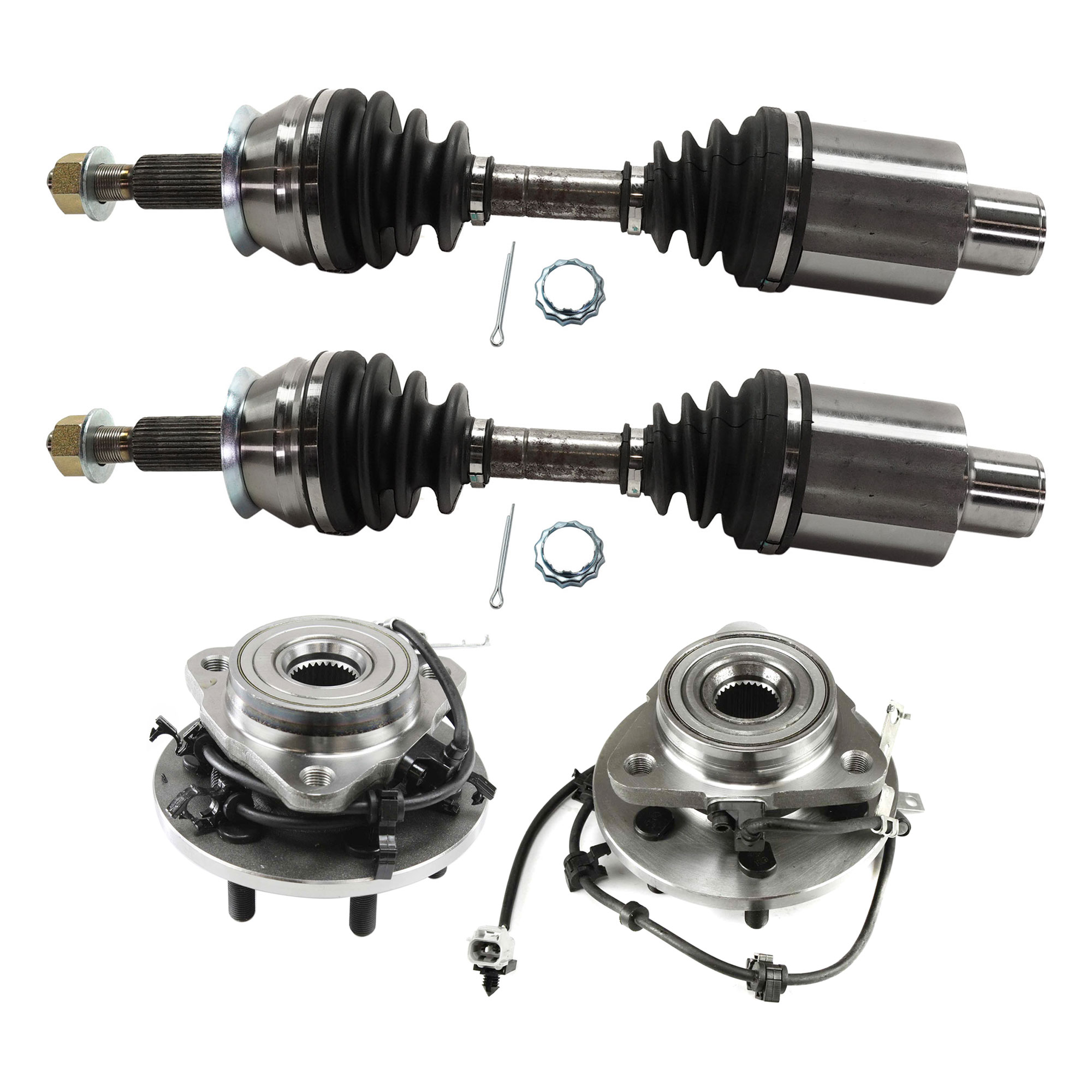 AM DAKOTA 01-04 FRONT SUSPENSION KIT RH AND LH 4 pc kit with Axle Assemblies and Wheel Hubs SKU KIT 042621-05-94 OEM 52068965AB 715009-7200069-4026
