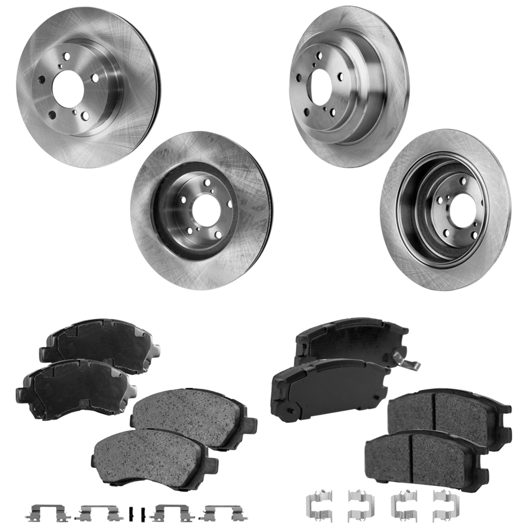 AM LEGACY 97-99 FRONT AND REAR BRAKE DISC AND PAD KIT 8 pc kit SKU KIT 042723-05 OEM 26310AA050-26310AA051-26310AA0