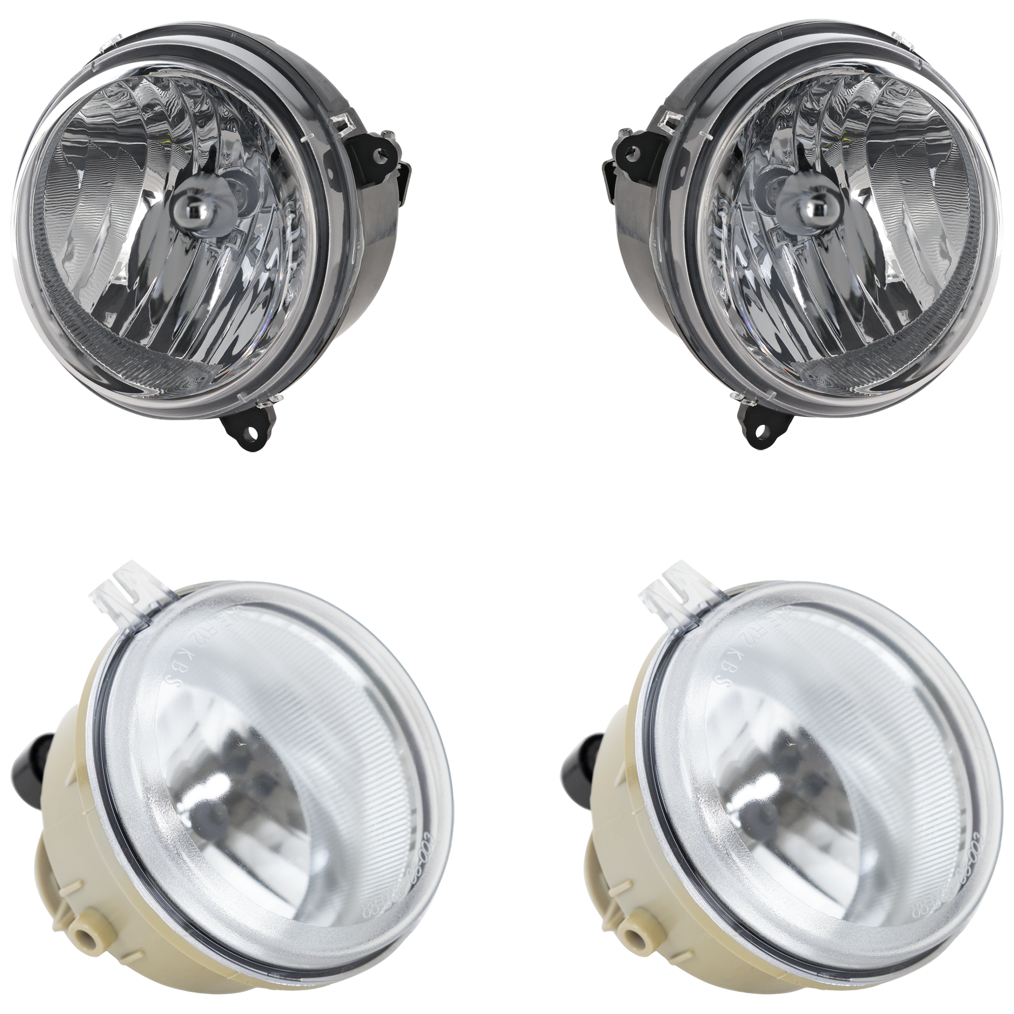 AM LIBERTY 05-07 FRONT FOG LAMP RH AND LH 4 pc kit Assembly Halogen with Headlight SKU KIT 042724-02 Partslink CH2592136 CH2503156 CH2502156 OEM 55156866AA 55157140AA 55157141