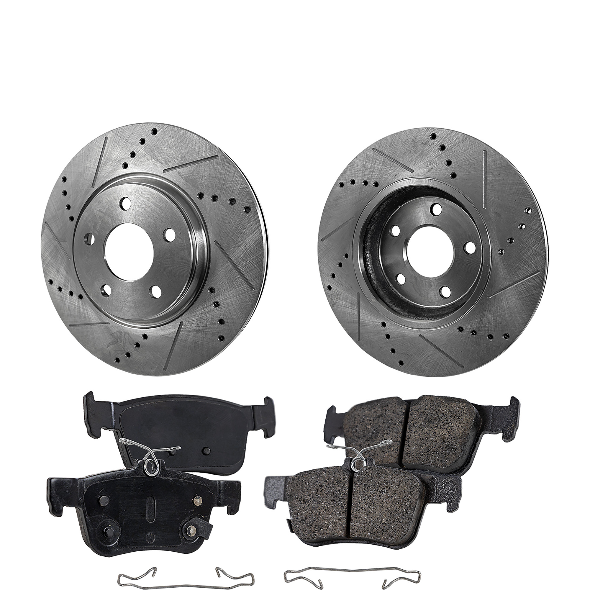 AM CIVIC 16-23 REAR BRAKE DISC AND PAD KIT 4 pc Kit Cross drilled and Slotted SKU KIT 042823-55 OEM 45706-850458-12140089-60059059
