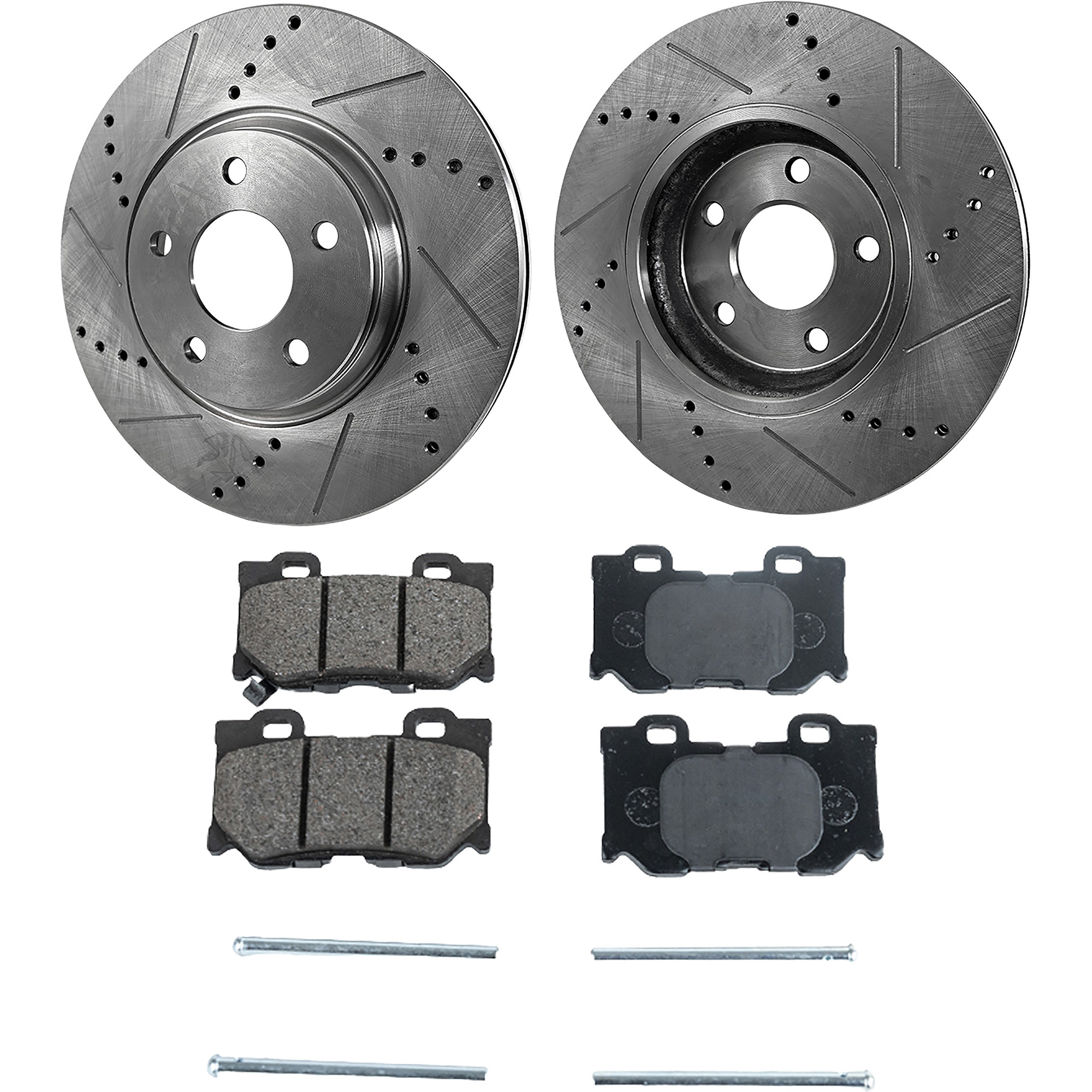 AM G37-09-13-370Z 15-19 REAR BRAKE DISC AND PAD KIT 4 pc Kit Cross drilled and Slotted SKU KIT 042823-56 OEM 31387-31530-44624-44676-083306