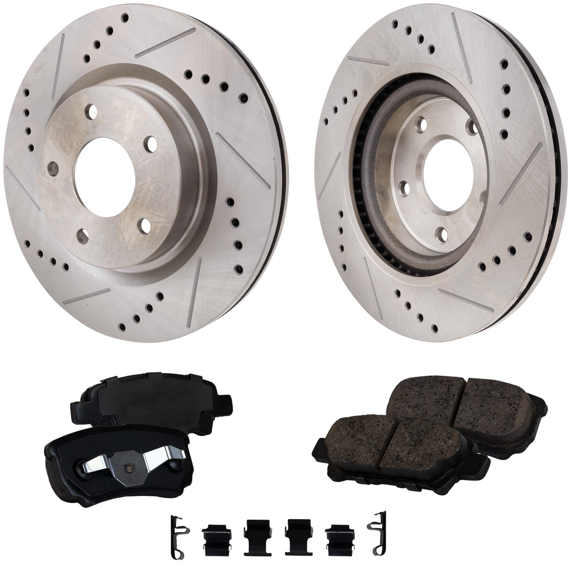 AM ALTIMA 13-13 FRONT BRAKE DISC AND PAD KIT 4 pc Kit Cross drilled and Slotted SKU KIT 042823-58 OEM 31464-44589-60430-476245-08330