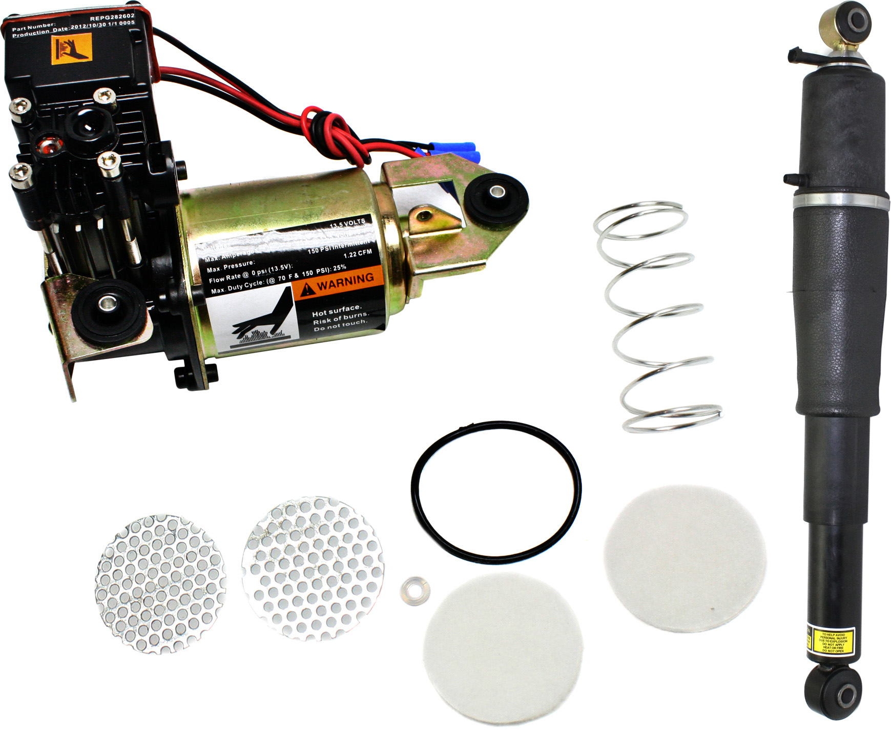 AM TAHOE YUKON 00-14 REAR AIR SUSPENSION KIT RH AND LH 3 pc kit with Air Springs and Air Suspension Compressor SKU KIT 042914-01