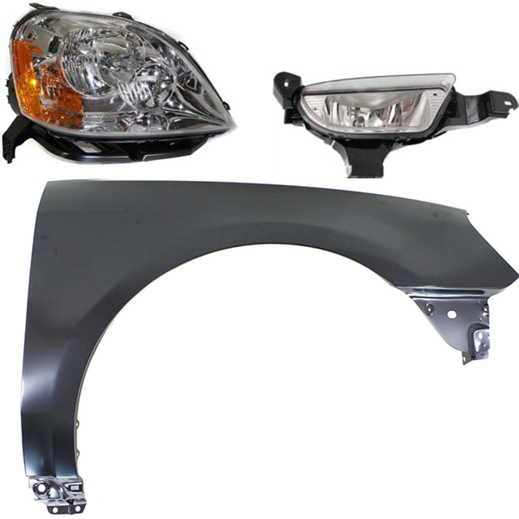 AM FIVE HUNDRED 05-07 HEAD LAMP RH Assembly Halogen 3 pc Kit with Fender and Fog Light SKU KIT 043015-03 Partslink FO2503221 FO1241239 FO2593208 OEM 6G1Z13008A 5G1Z16005AA 5G1Z152