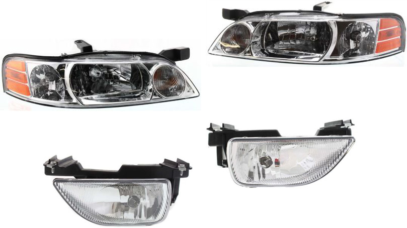 AM ALTIMA 00-01 HEAD LAMP RH AND LH Assembly Halogen 4 pc Kit with Fog Lights SKU KIT 043015-50 Partslink NI2503126 NI2502126 NI2592105 NI2593105 OEM 260100Z825-260600Z825-261550Z9