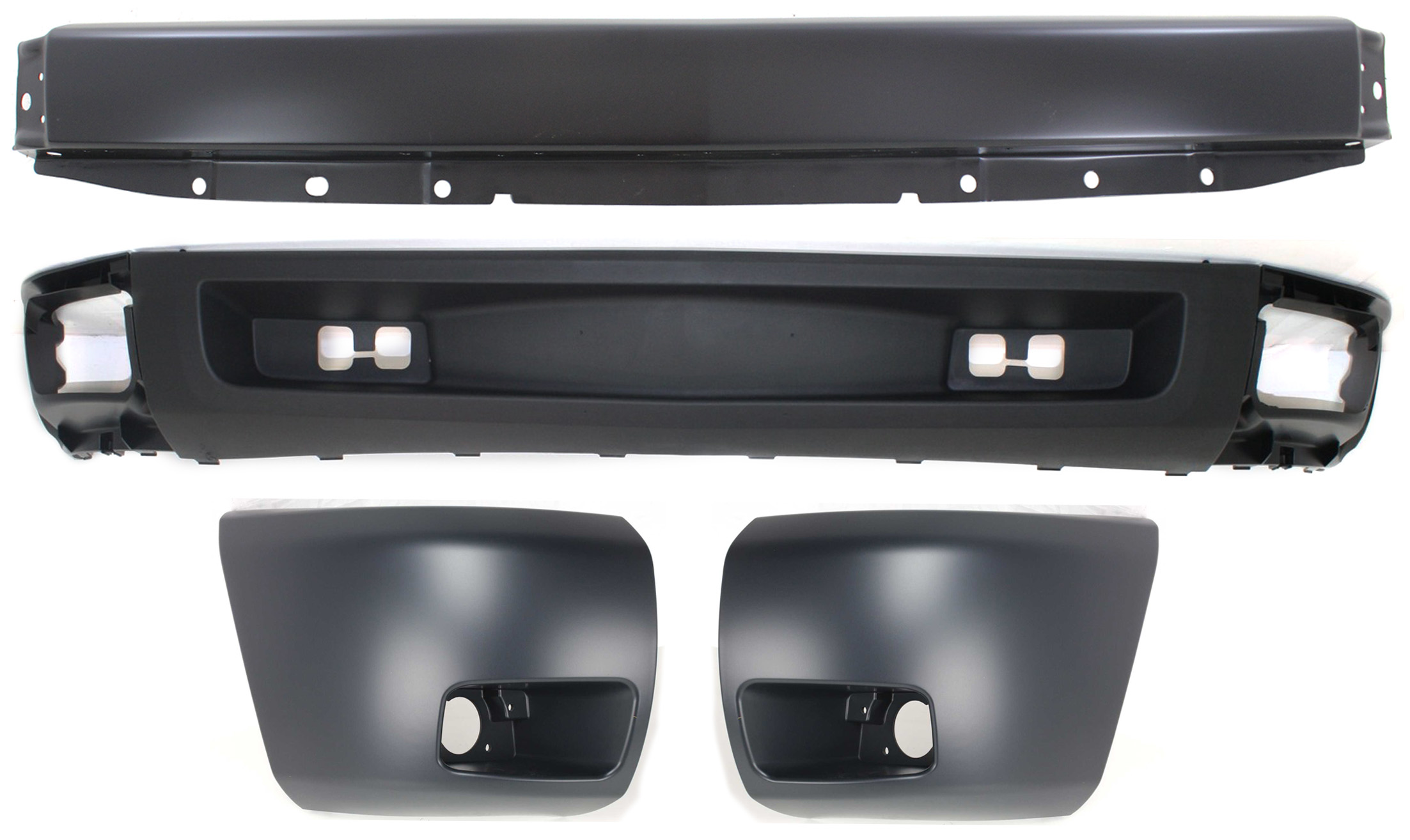AM SILVERADO 1500-07-08 FRONT BUMPER 4 pc kit with Bumper End and Valance Excludes 2007 Classic SKU KIT 050117-18 Partslink GM1002828 GM1005147 GM1004147 GM1092192 OEM 15836962-15891682-15891681-159