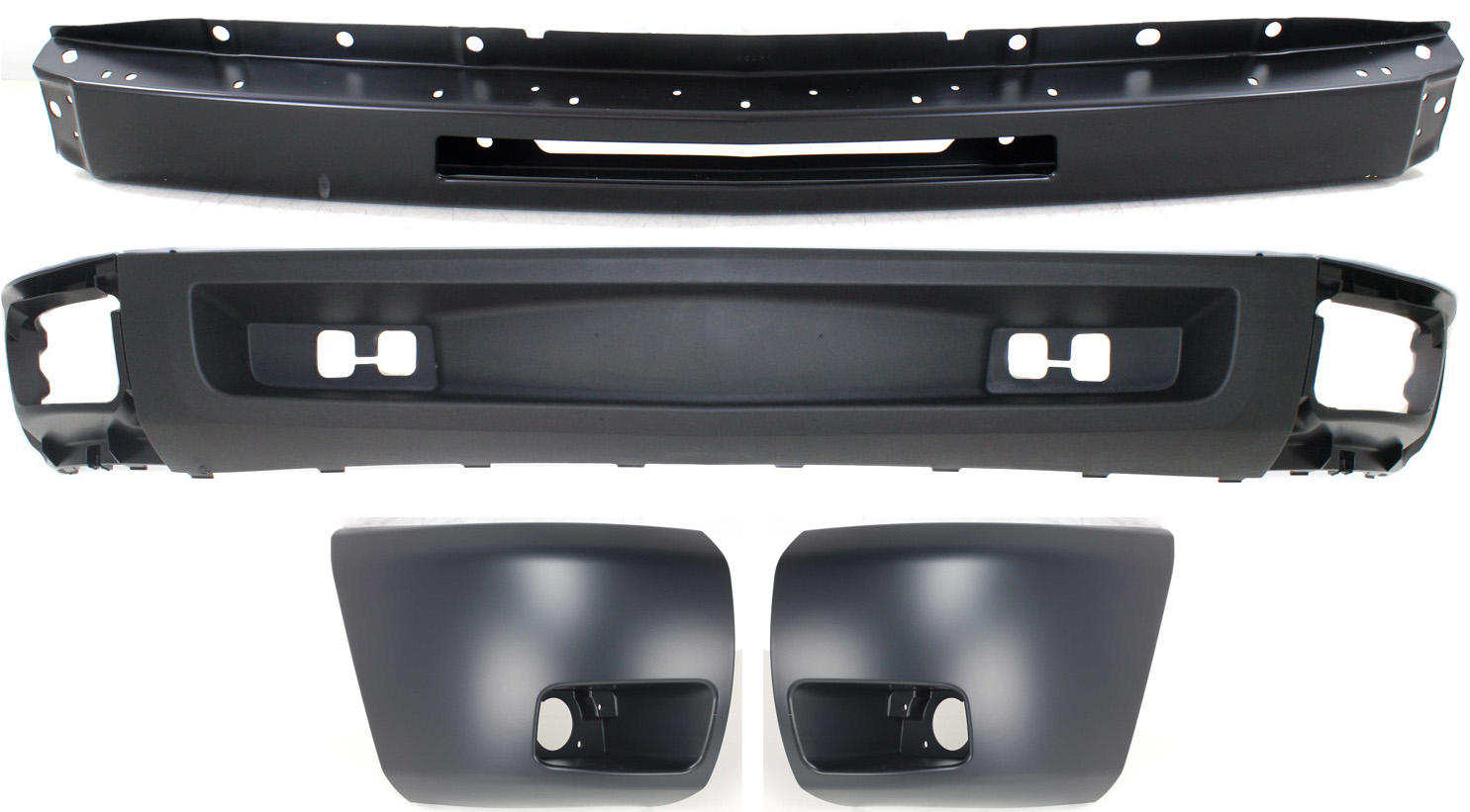AM SILVERADO 1500-09-13 FRONT BUMPER 4 pc kit with Bumper End and Valance SKU KIT 050117-19 Partslink GM1002836 GM1005147 GM1004147 GM1092192 OEM 15941837-15941850-15891682-158