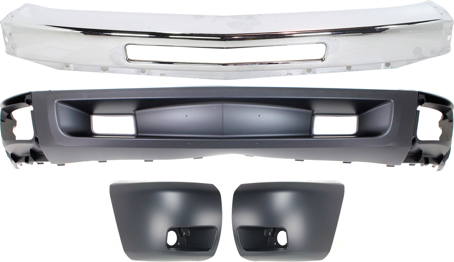AM SILVERADO 1500-09-13 FRONT BUMPER 4 pc kit with Bumper End and Valance SKU KIT 050117-21 Partslink GM1002831 GM1004147 GM1005147 GM1092246 OEM 15941850-15891681-15891682-207