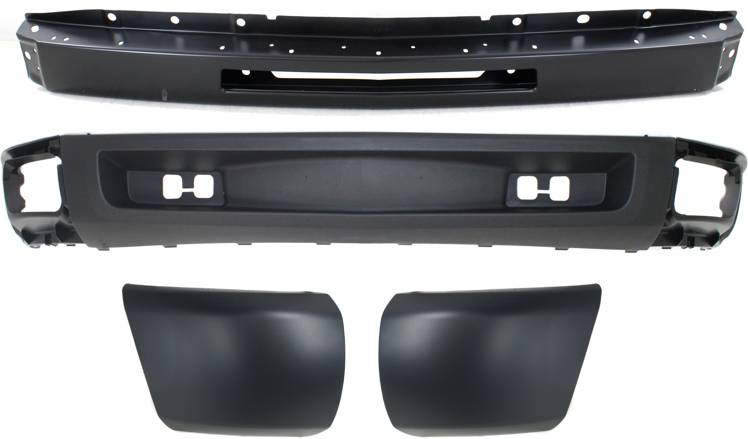 AM SILVERADO 1500-09-13 BUMPER 4 pc kit with Bumper End and Valance SKU KIT 050117-27 Partslink GM1002836 GM1016103 GM1017103 GM1092192 OEM 15941837-15941850-15891690-158