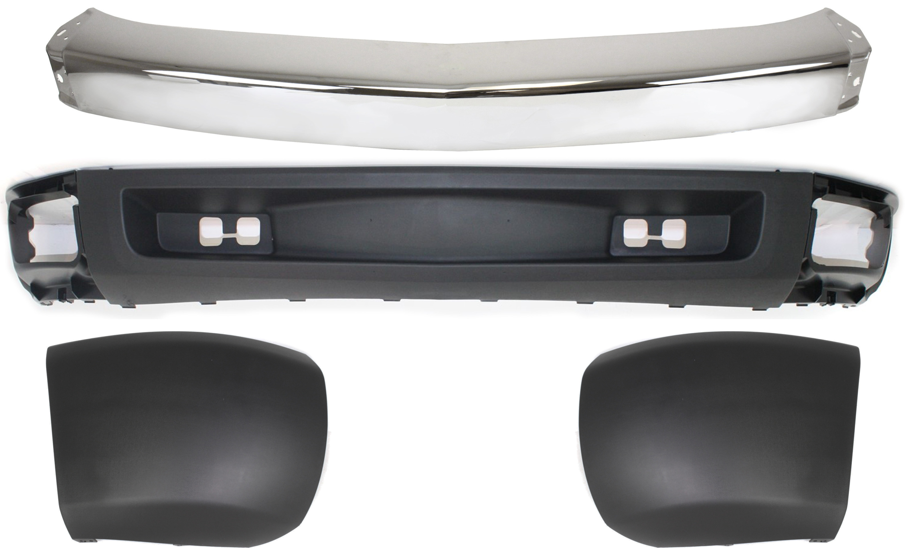 AM SILVERADO 1500-07-08 BUMPER 4 pc kit with Bumper End and Valance Excludes 2007 Classic SKU KIT 050117-32 Partslink GM1002830 GM1004146 GM1005146 GM1092192 OEM 15836961-15838397-15838398-159