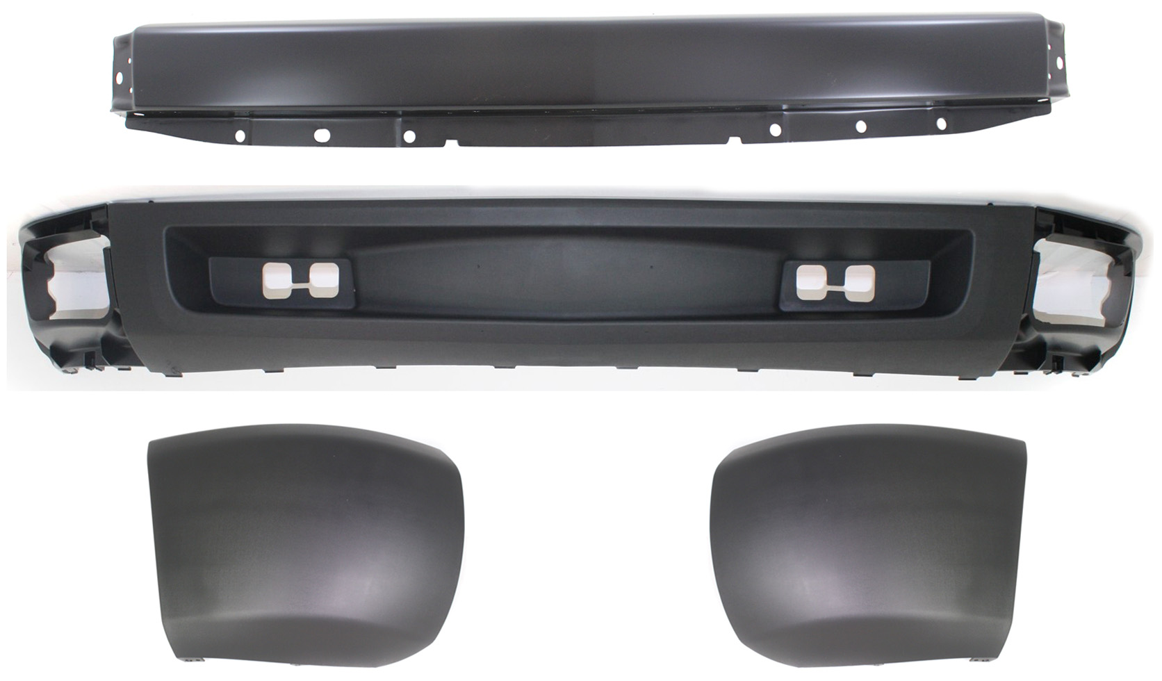 AM SILVERADO 1500-07-08 BUMPER 4 pc kit with Bumper End and Valance Excludes 2007 Classic SKU KIT 050117-34 Partslink GM1002828 GM1004146 GM1005146 GM1092192 OEM 15836962-15838397-15838398-159