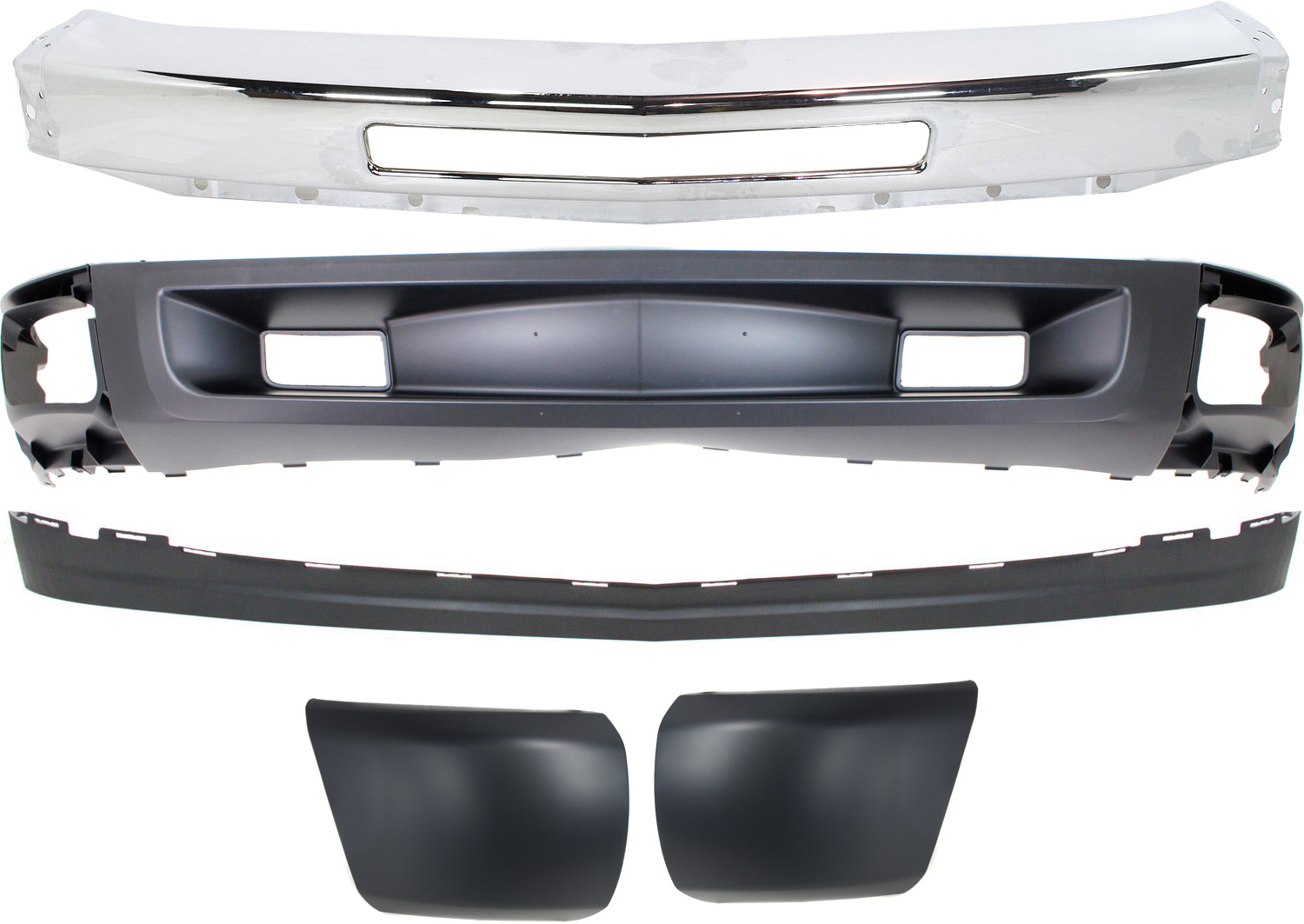 AM SILVERADO 1500-09-13 FRONT BUMPER 5 pc kit with Bumper Ends and Valances SKU KIT 050117-60 Partslink GM1002831 GM1016103 GM1017103 GM1092246 GM1092191 OEM 15941850-15891690-15891691-207