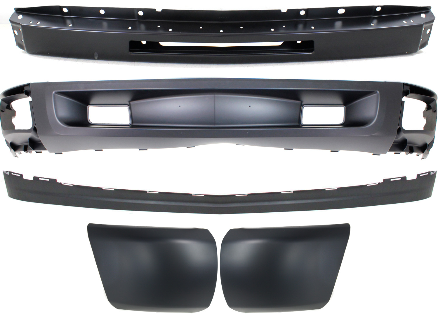 AM SILVERADO 1500-09-13 FRONT BUMPER 5 pc kit with Bumper Ends and Valances SKU KIT 050117-62 Partslink GM1002836 GM1016103 GM1017103 GM1092246 GM1092191 OEM 15941837-15941850-15891690-158