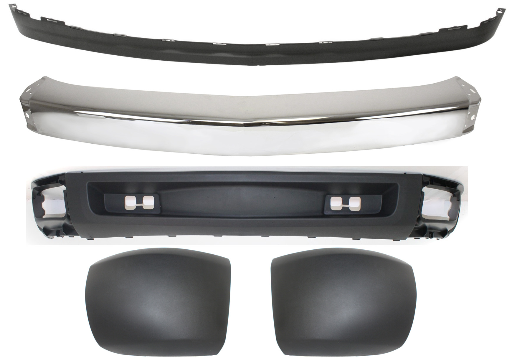 AM SILVERADO 1500-07-08 FRONT BUMPER 5 pc kit with Bumper Ends and Valances SKU KIT 050117-63 Partslink GM1002830 GM1004146 GM1005146 GM1092192 GM1092191 OEM 15836961-15838397-15838398-159
