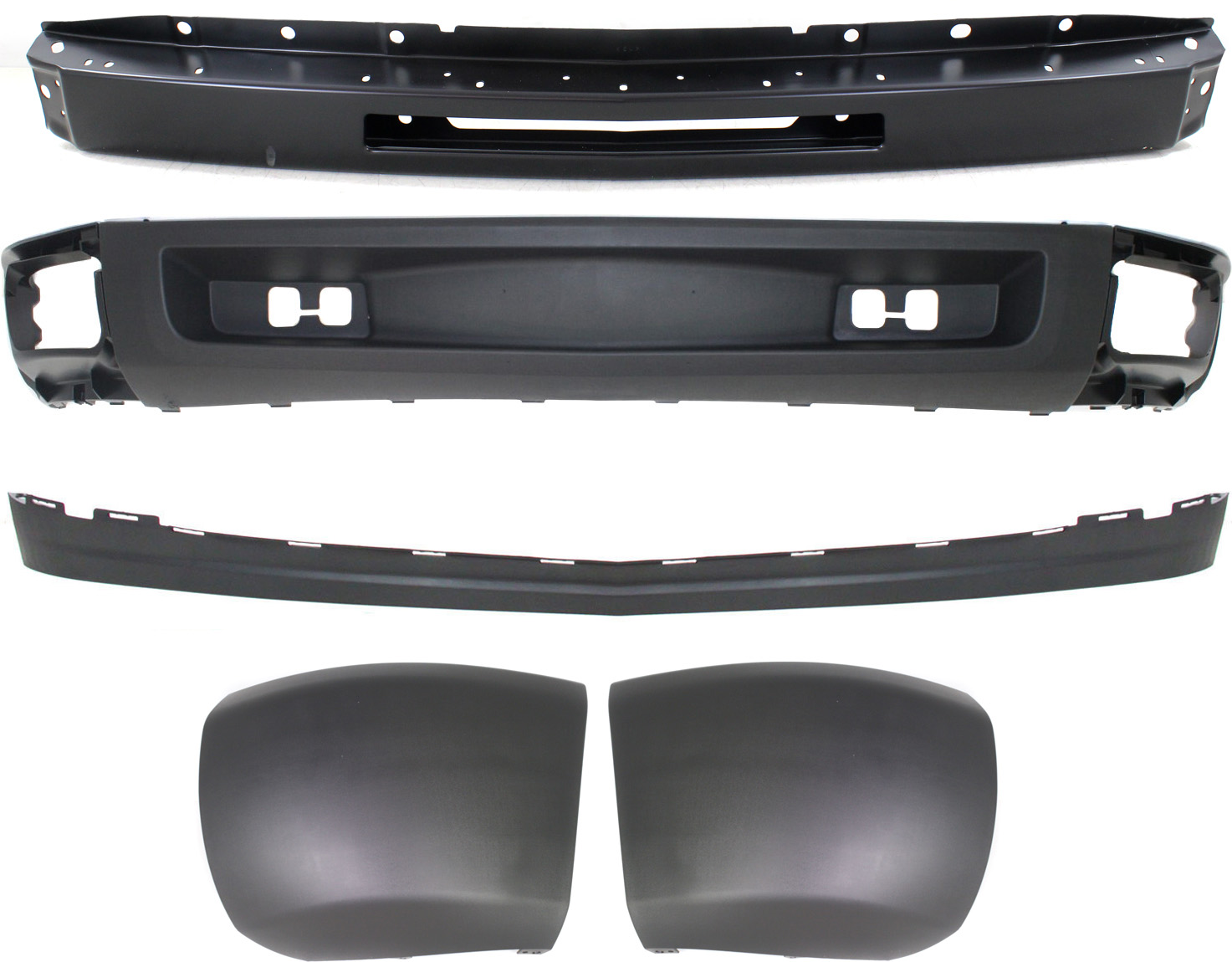 AM SILVERADO 1500-09-13 FRONT BUMPER 5 pc kit with Bumper Ends and Valances SKU KIT 050117-66 Partslink GM1002836 GM1004146 GM1005146 GM1092192 GM1092191 OEM 15941837-15941850-15838397-158